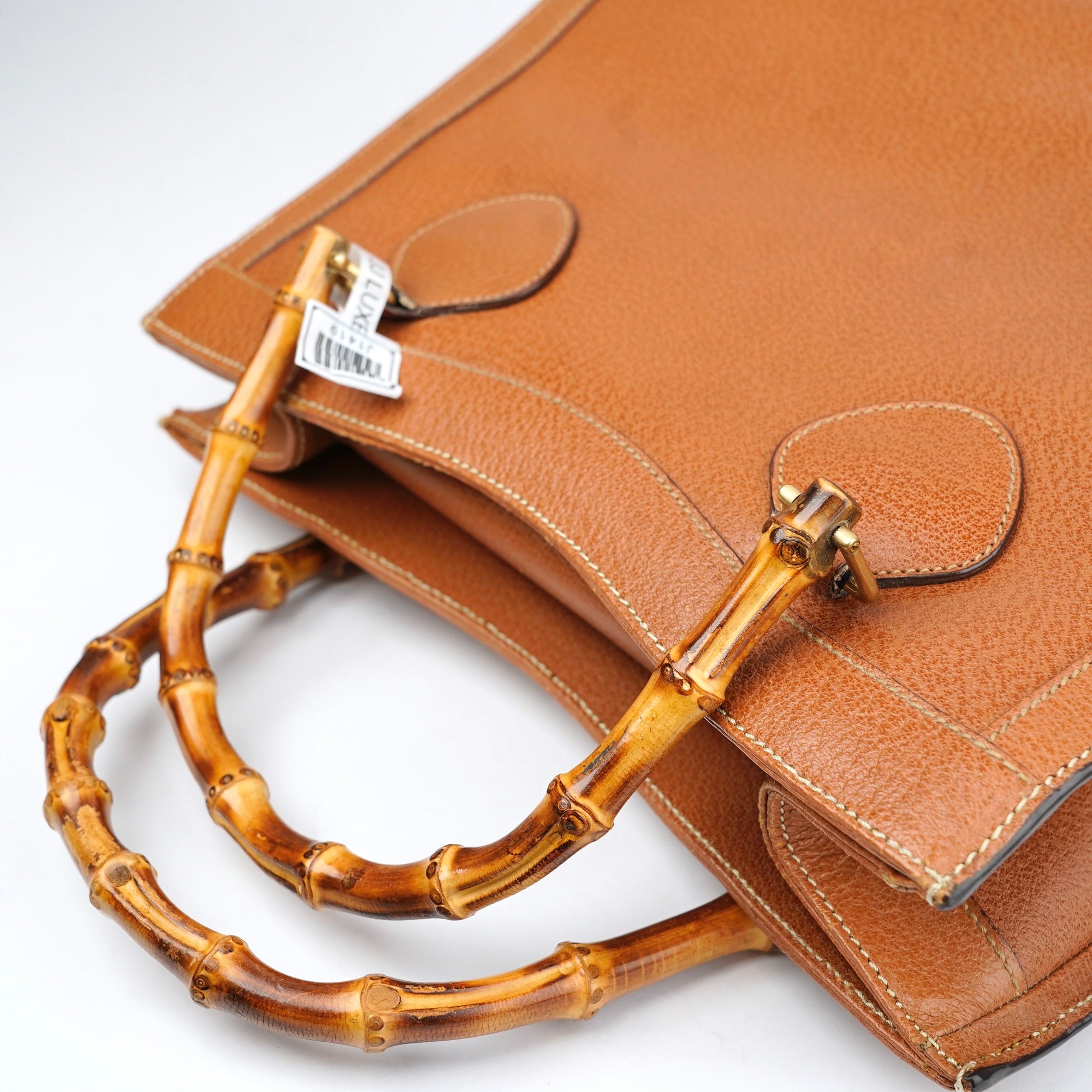 J1419 Gucci Bamboo Leather Tote Bag Brown Pony style- Pre Owned