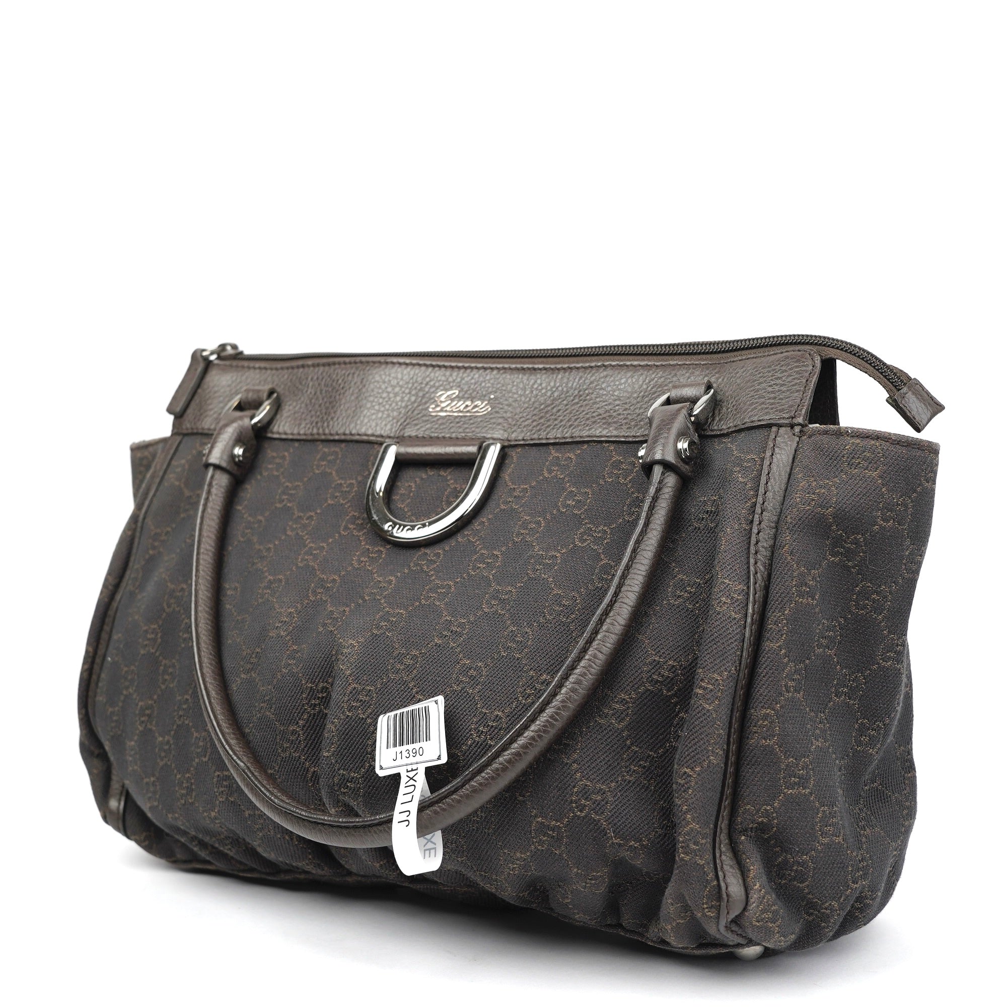 J1390 Gucci Abbey Black Denim Canvas Satchel Shoulder Bag- Pre Owned