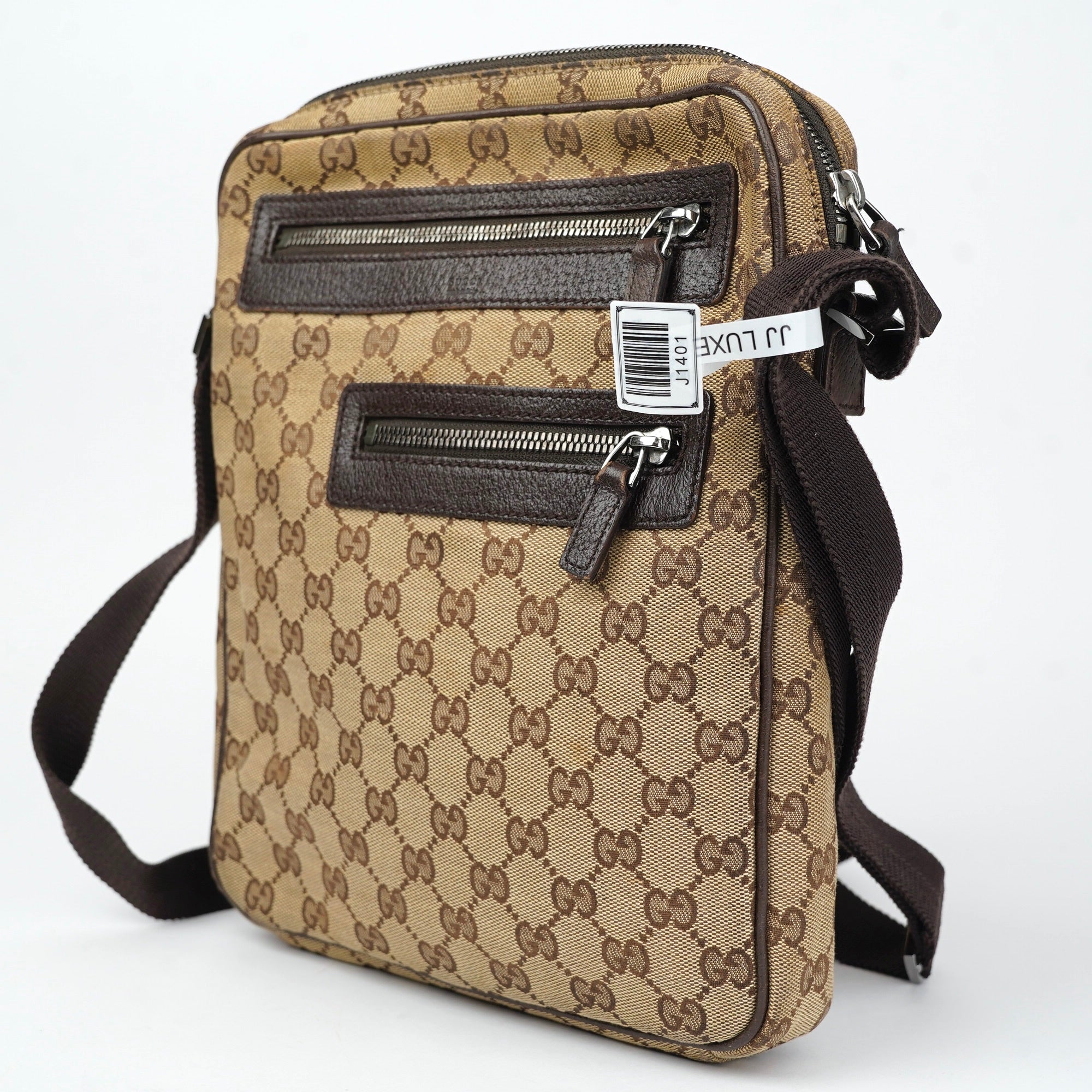 J1401 GUCCI GG Canvas Shoulder Bag Beige- Pre Owned