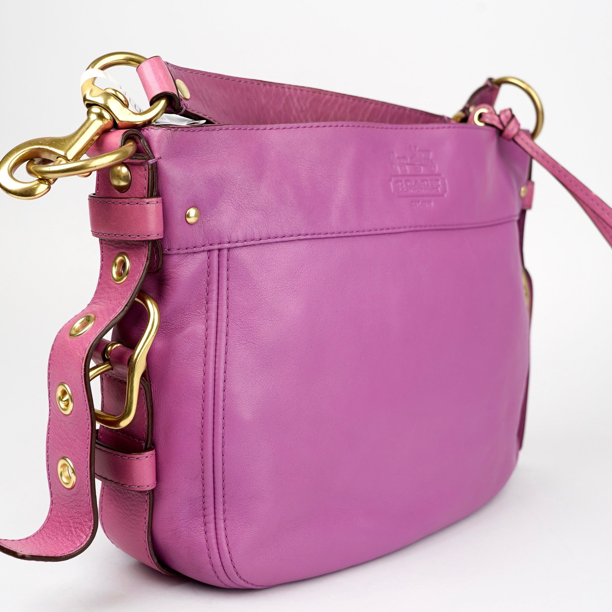 J1386 Coach Purple Pink Leather Large Shoulder Bag- Pre Owned
