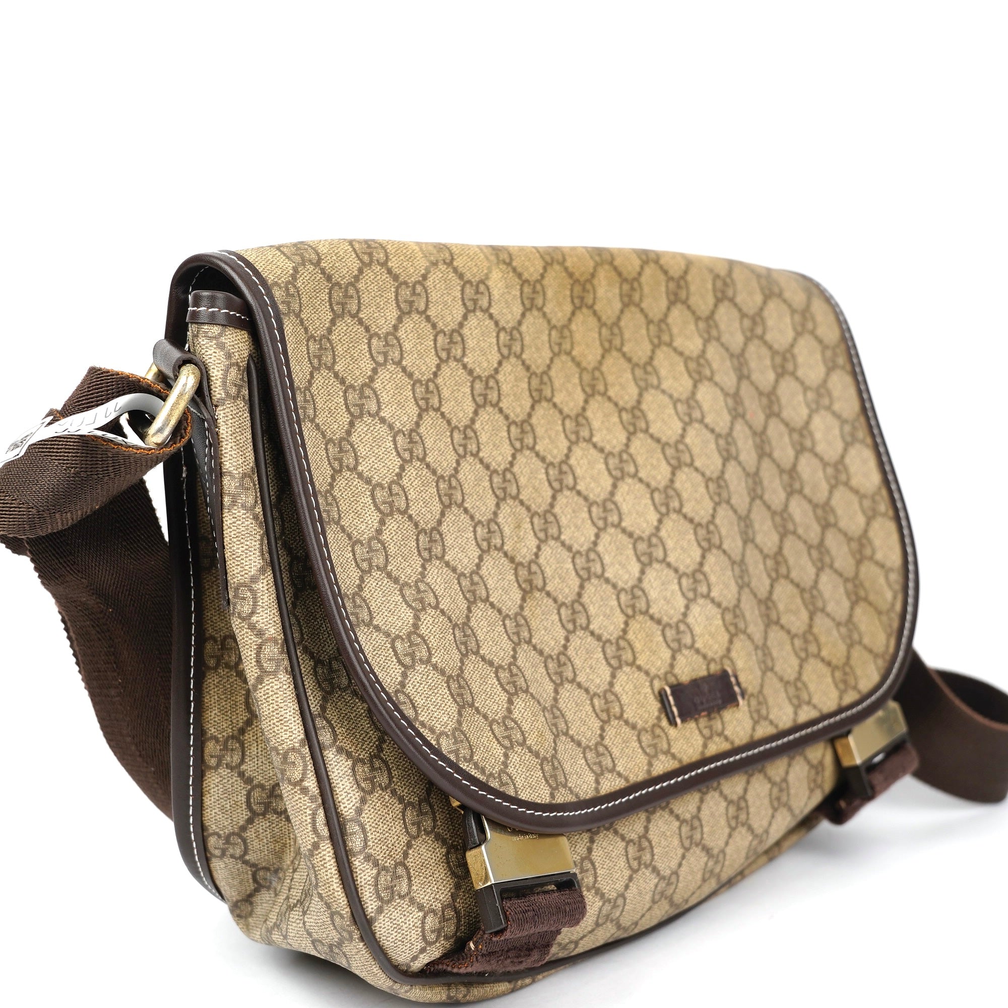 J1378 Gucci GG Supreme Shoulder Bag Brown Beige Cloth- Pre Owned