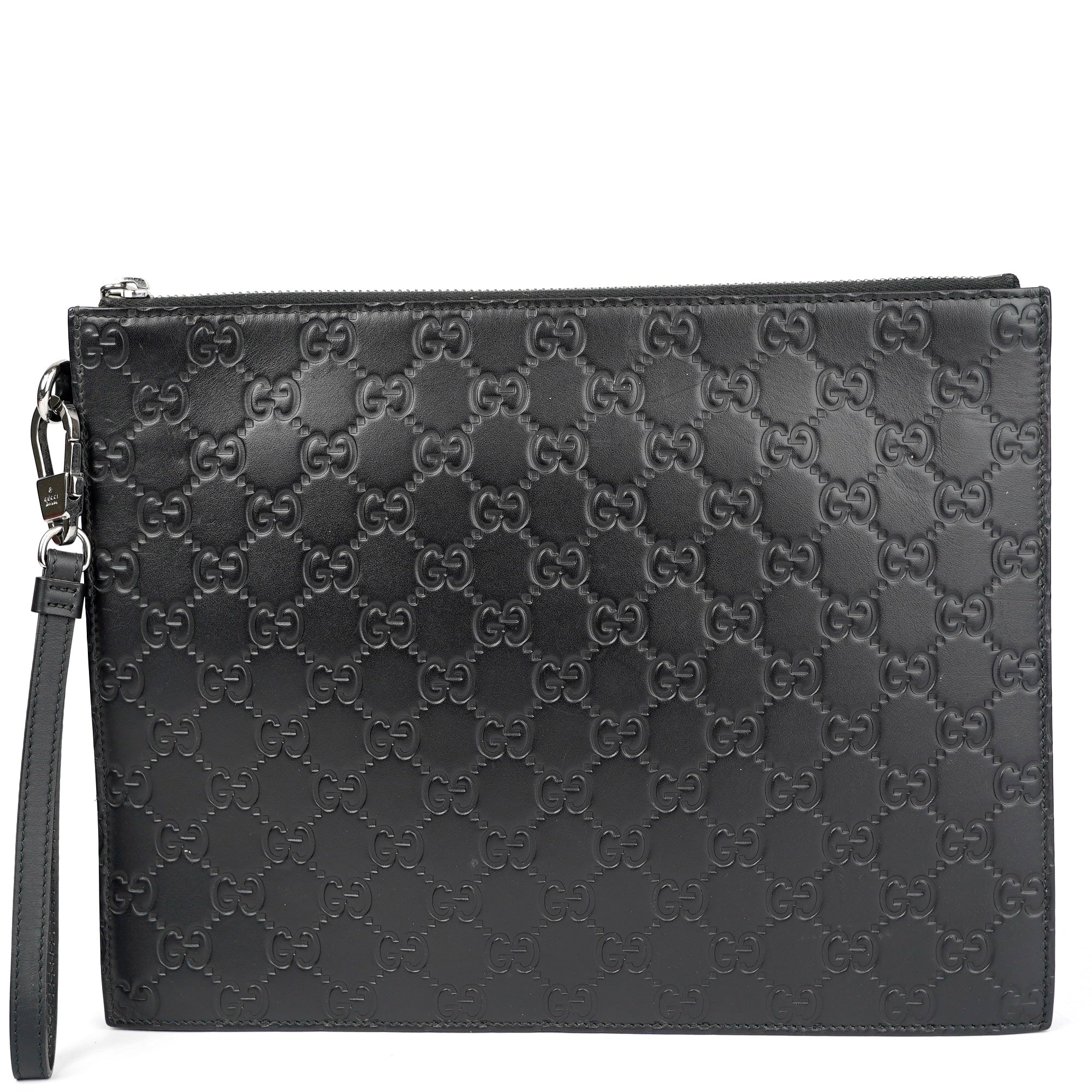 J1373 Gucci Guccissima Black Leather Clutch Bag- Pre Owned