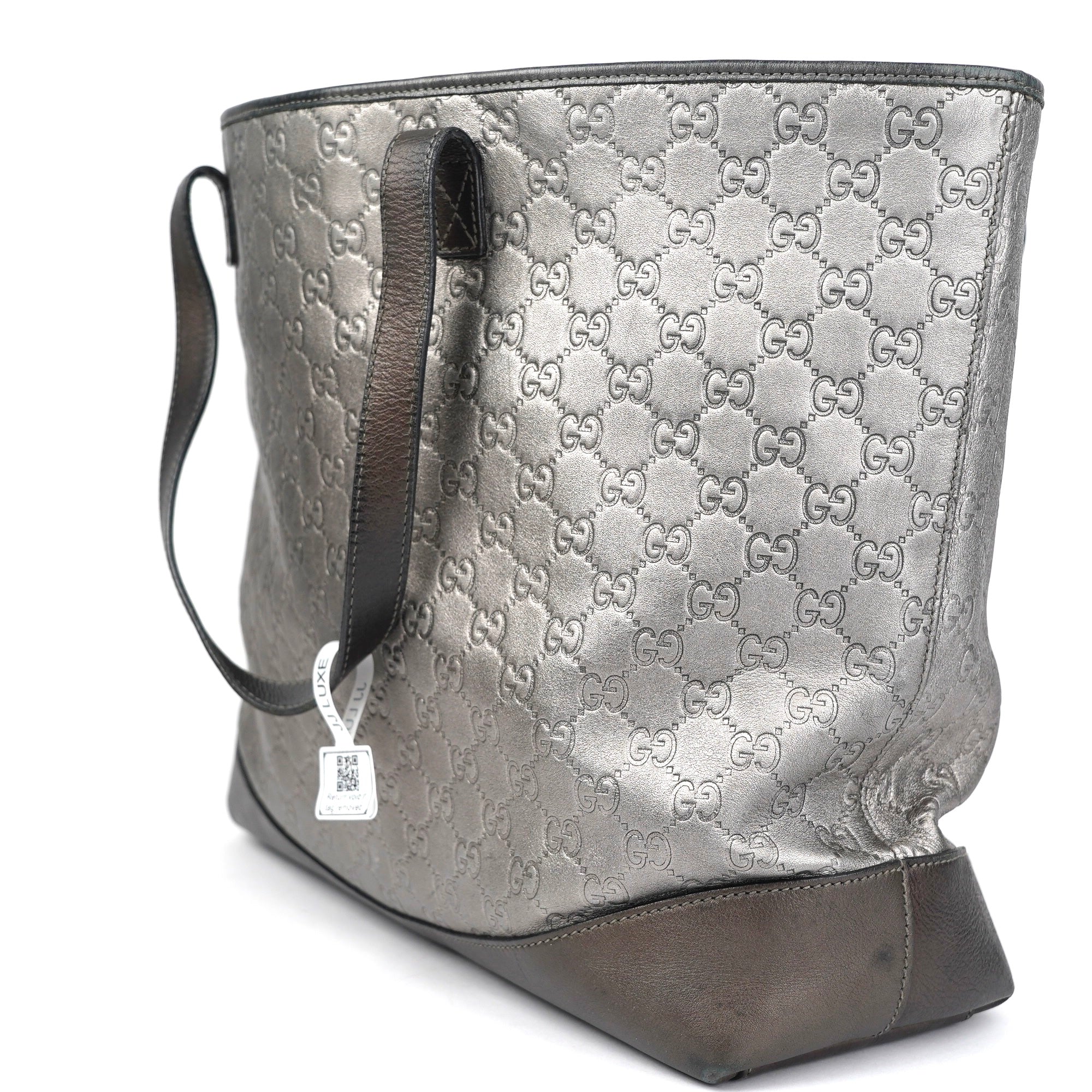 OJ1374 Gucci Pewter Guccissima Leather Large Tote Bag- Pre Owned