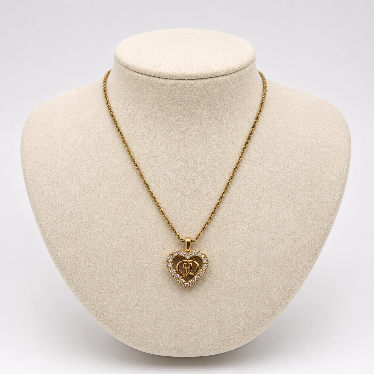 Christian Dior Heart Rhinestone Necklace J3091 | Pre-Owned Good Gold-Tone Metal & Rhinestone