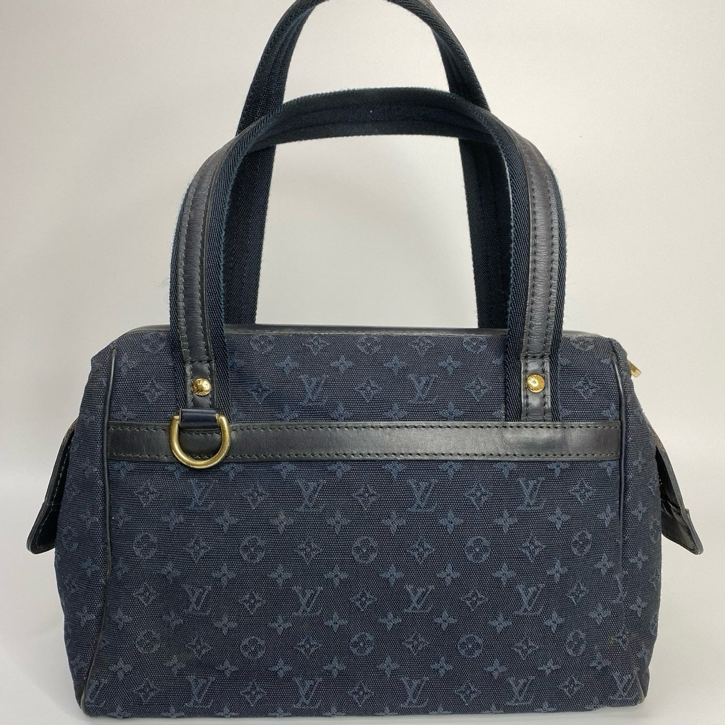 J2964 Louis Vuitton Top Handle Bag Navy Monogram Mini Lin Josephine Boston Speedy Bag | Pre-Owned Navy Monogram, Mini Lin Canvas