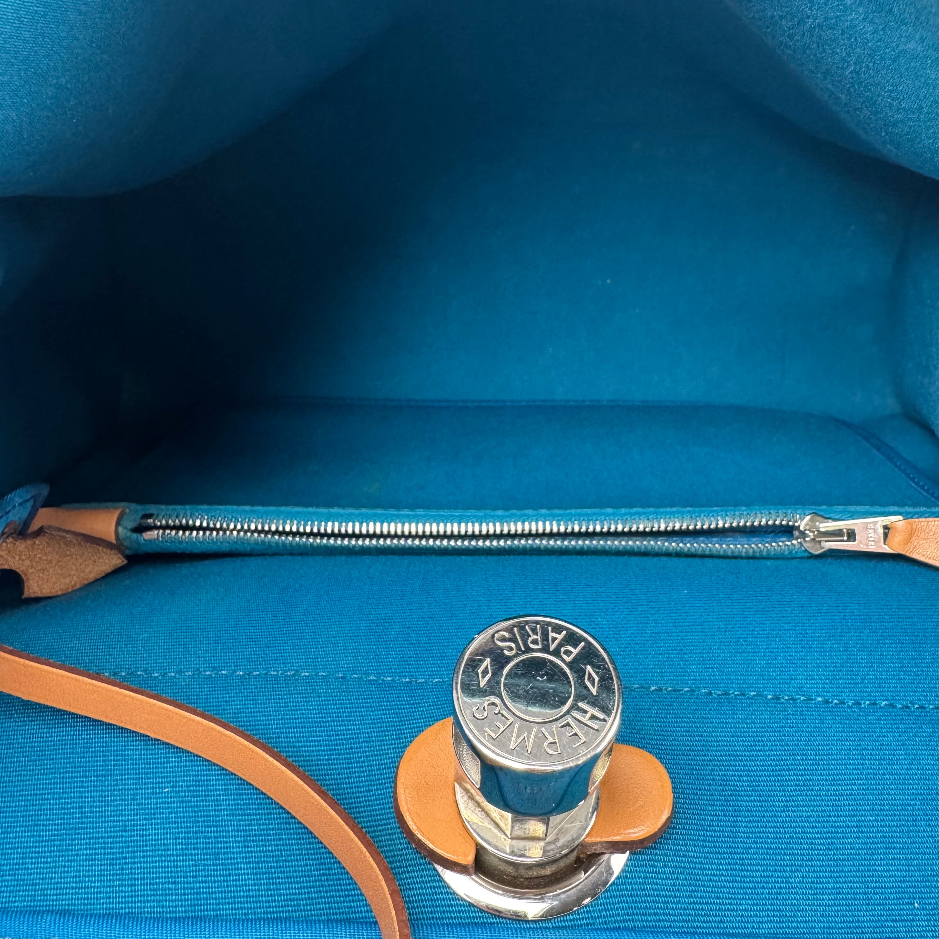 Hermes Herbag Zip Leather and Toile 31 Blue Shoulder Bag J3248 | Pre-Owned Like New Blue Leather
