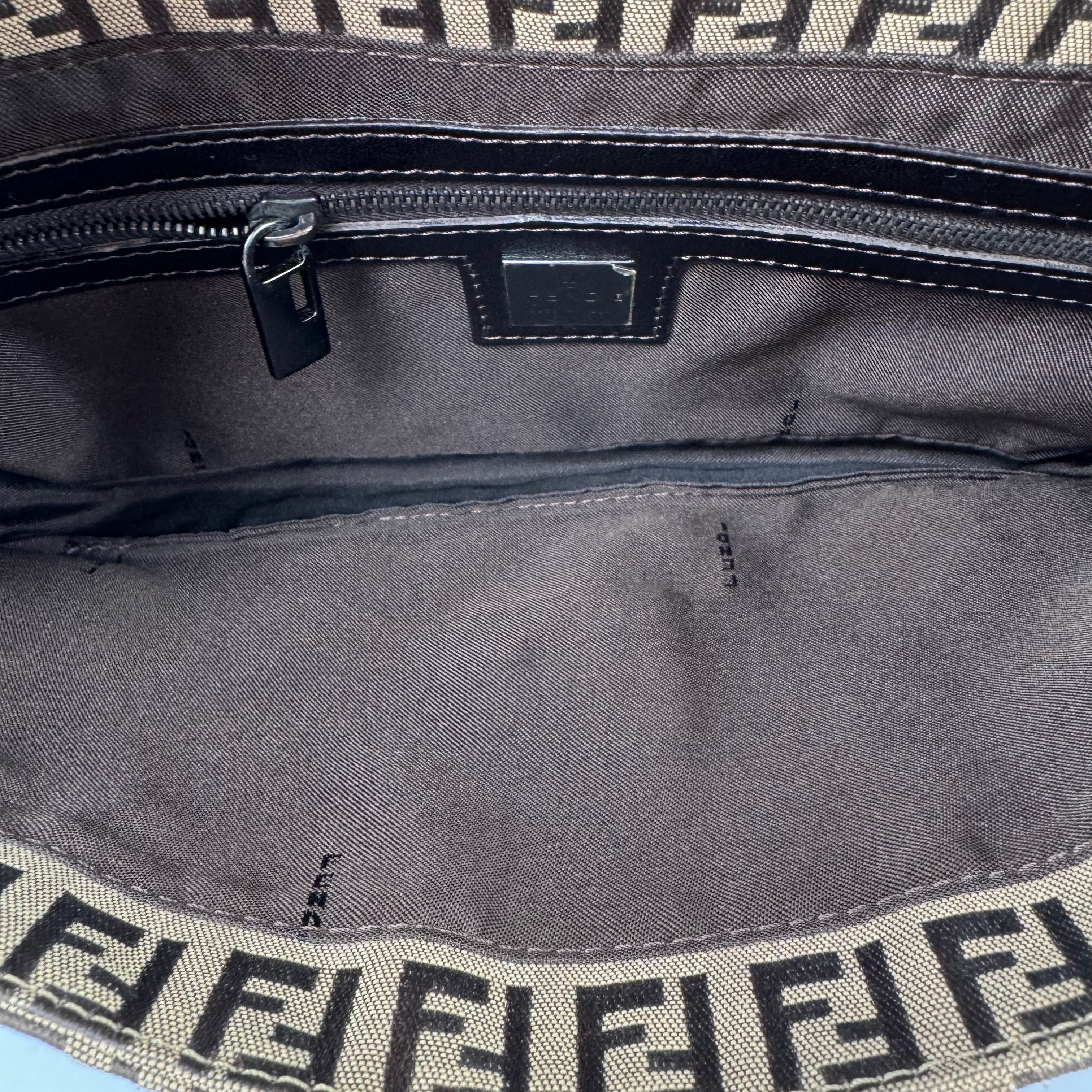 Fendi Zucchino Baguette Toro Mogano Panna Top Handle Bag J2149 | Pre-Owned Like New