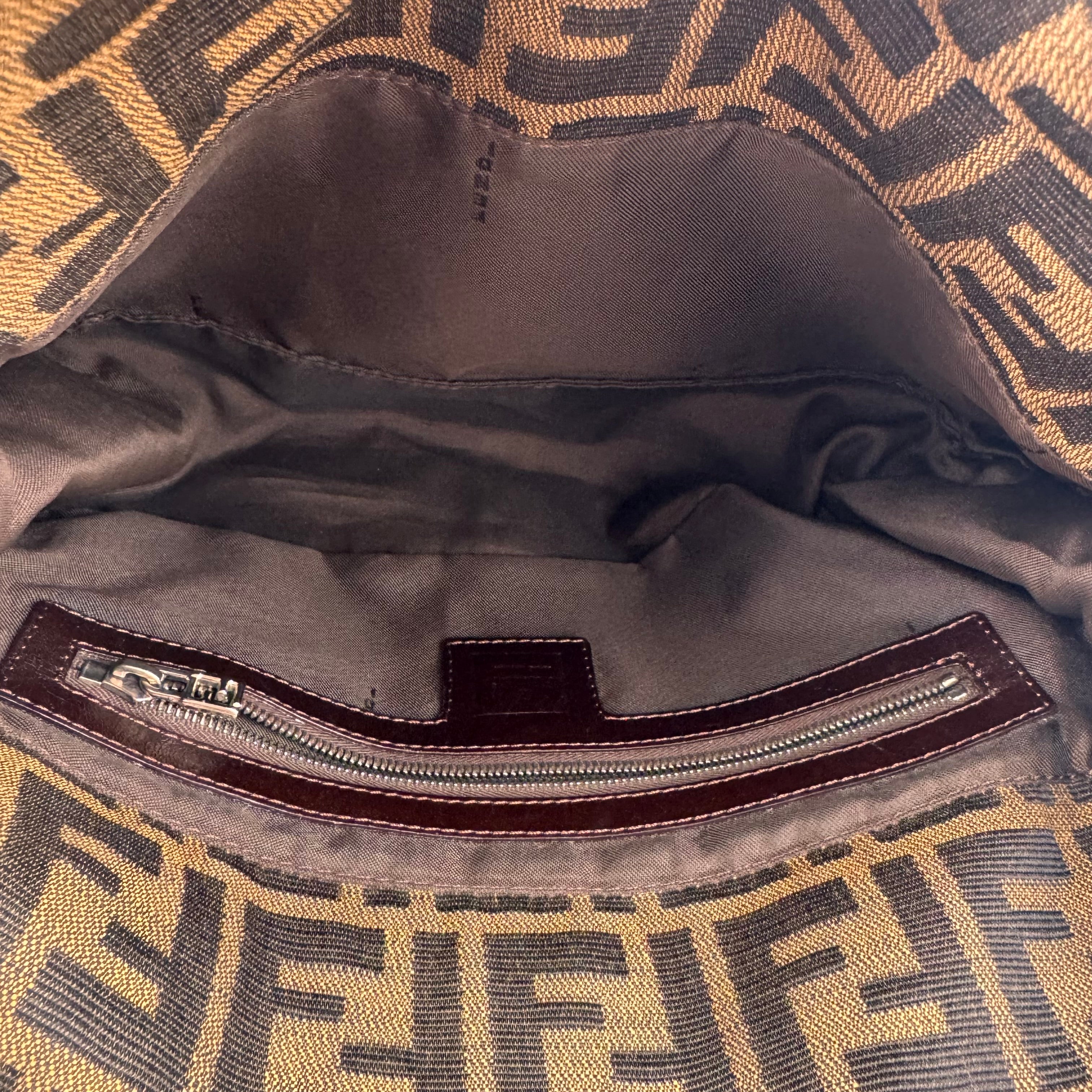 Fendi Brown Monogram Double Flap Baguette Shoulder Bag J3034 | Pre-Owned Like New Brown Monogram Canvas