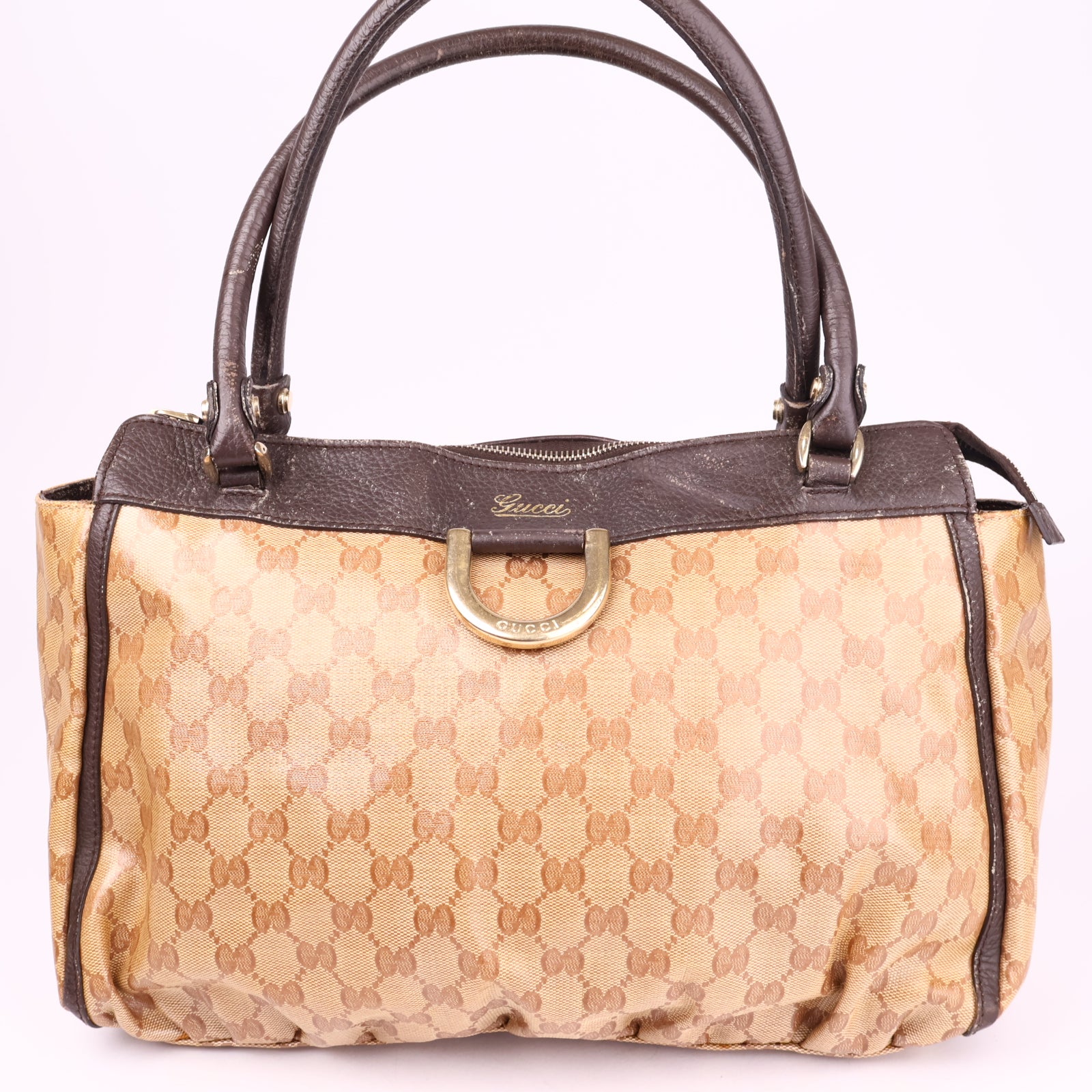 J3604 Gucci Brown GG Crystal Abbey-D Ring Tote Bag- Pre Owned