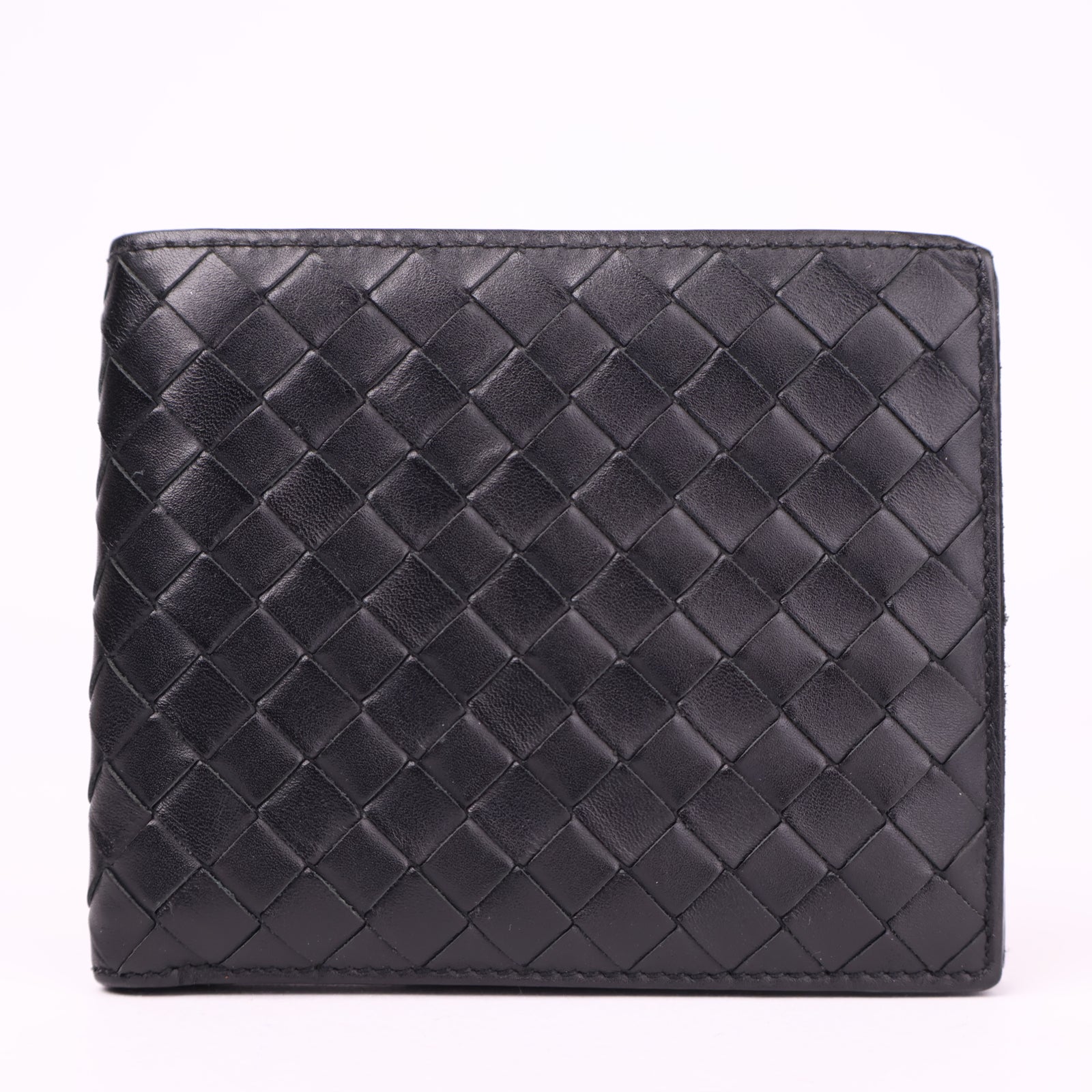 J3599 Bottega Veneta Black Intrecciato Leather Bifold Wallet- Pre Owned