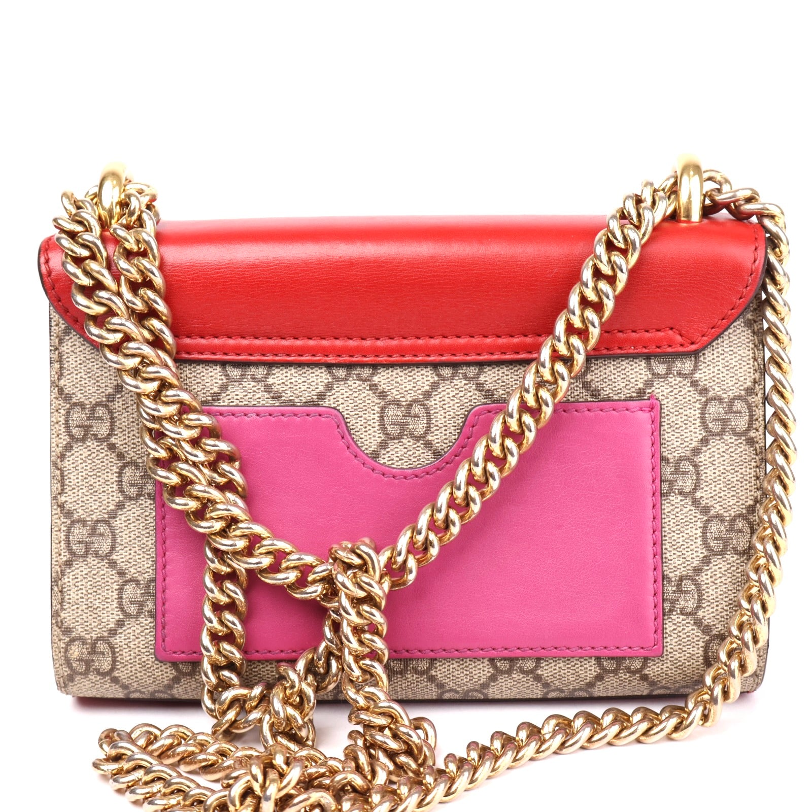 J3646 Gucci GG Supreme Red Pink Moon Calfskin Small Padlock- Pre Owned
