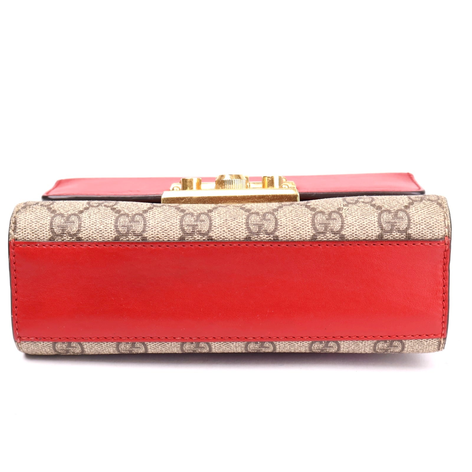 J3646 Gucci GG Supreme Red Pink Moon Calfskin Small Padlock- Pre Owned