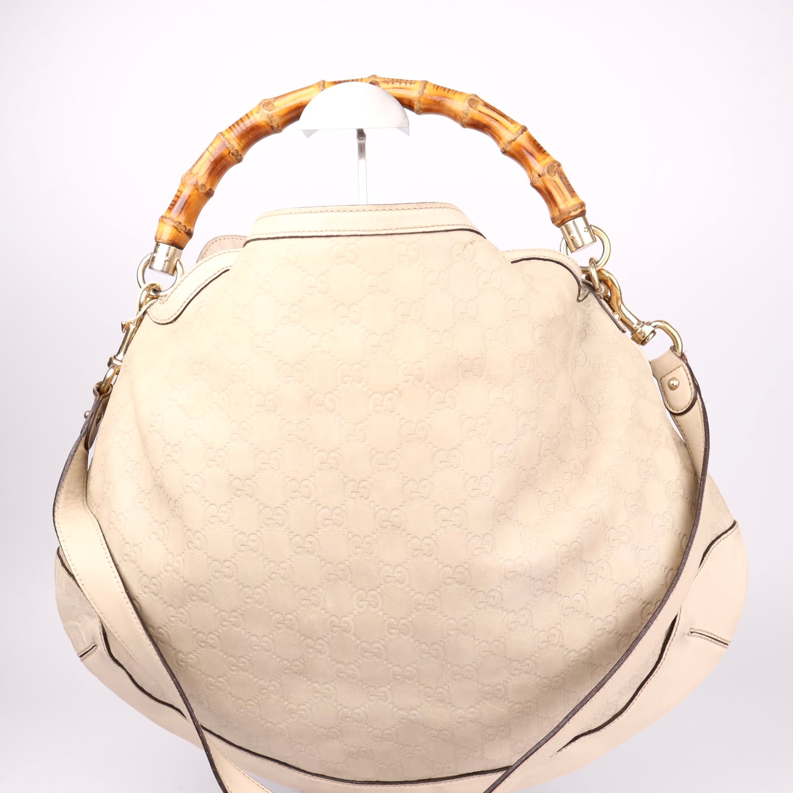 J3622 GUCCI Bamboo GG Canvas Guccissima Hand Bag- Pre Owned