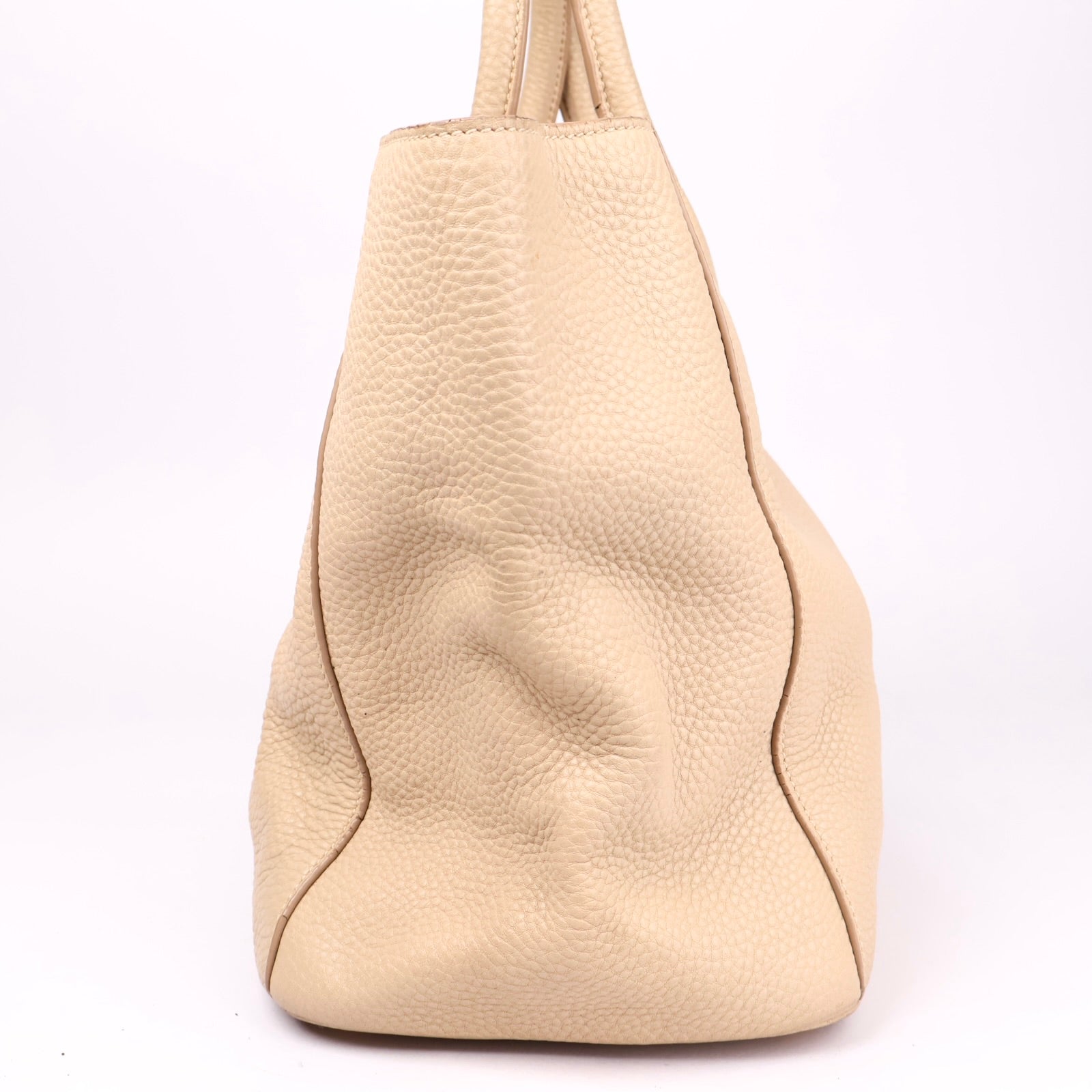 J3628 Prada Tote Bag Shoulder Beige Leather- Pre Owned