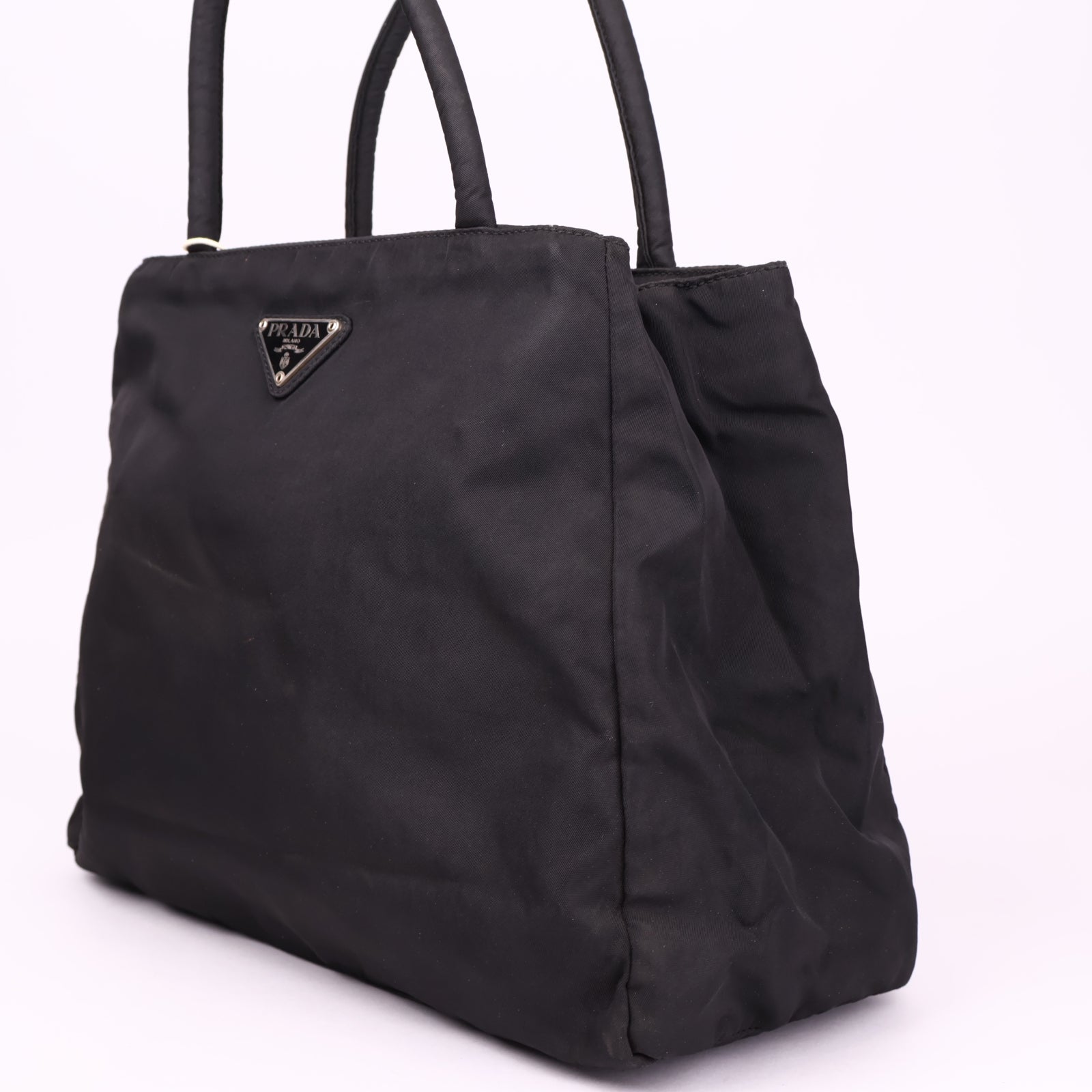 J3639 Prada Open Tote Re-Nylon Black Synthetic Bag- Pre Owned