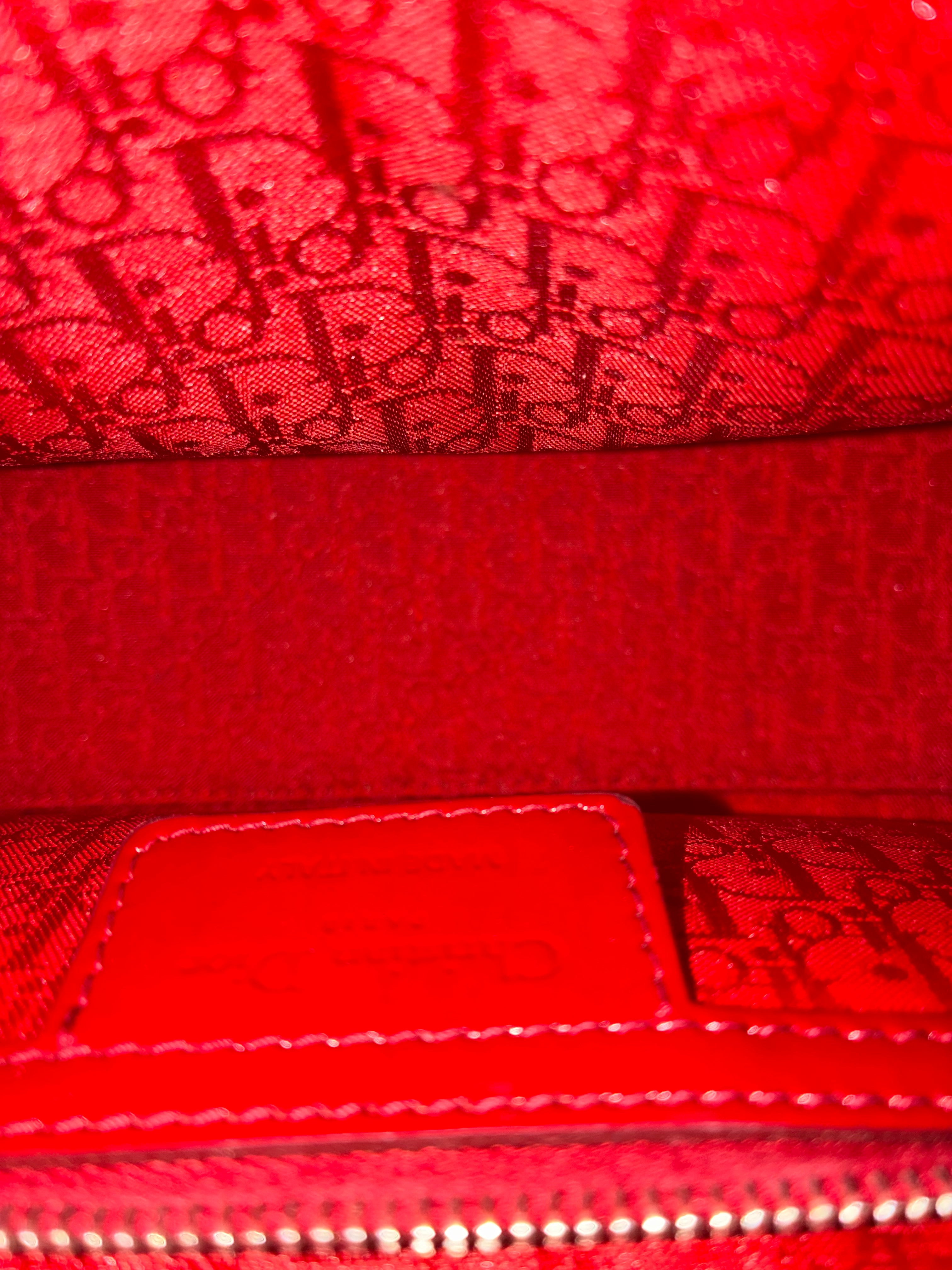 J2891 Christian Dior Lady Dior Red Poatent Leather handbag