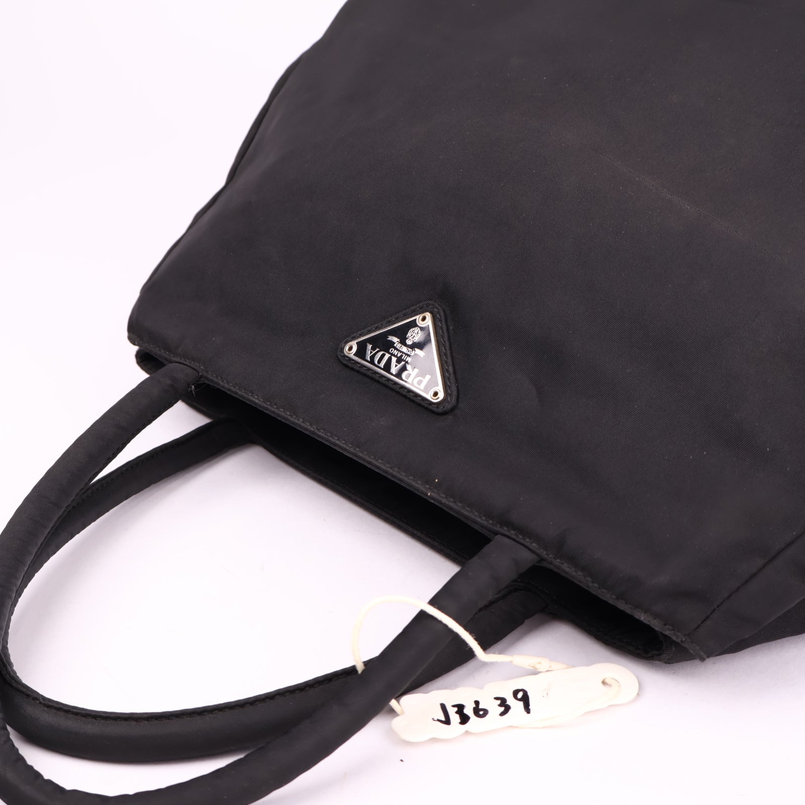 J3639 Prada Open Tote Re-Nylon Black Synthetic Bag- Pre Owned