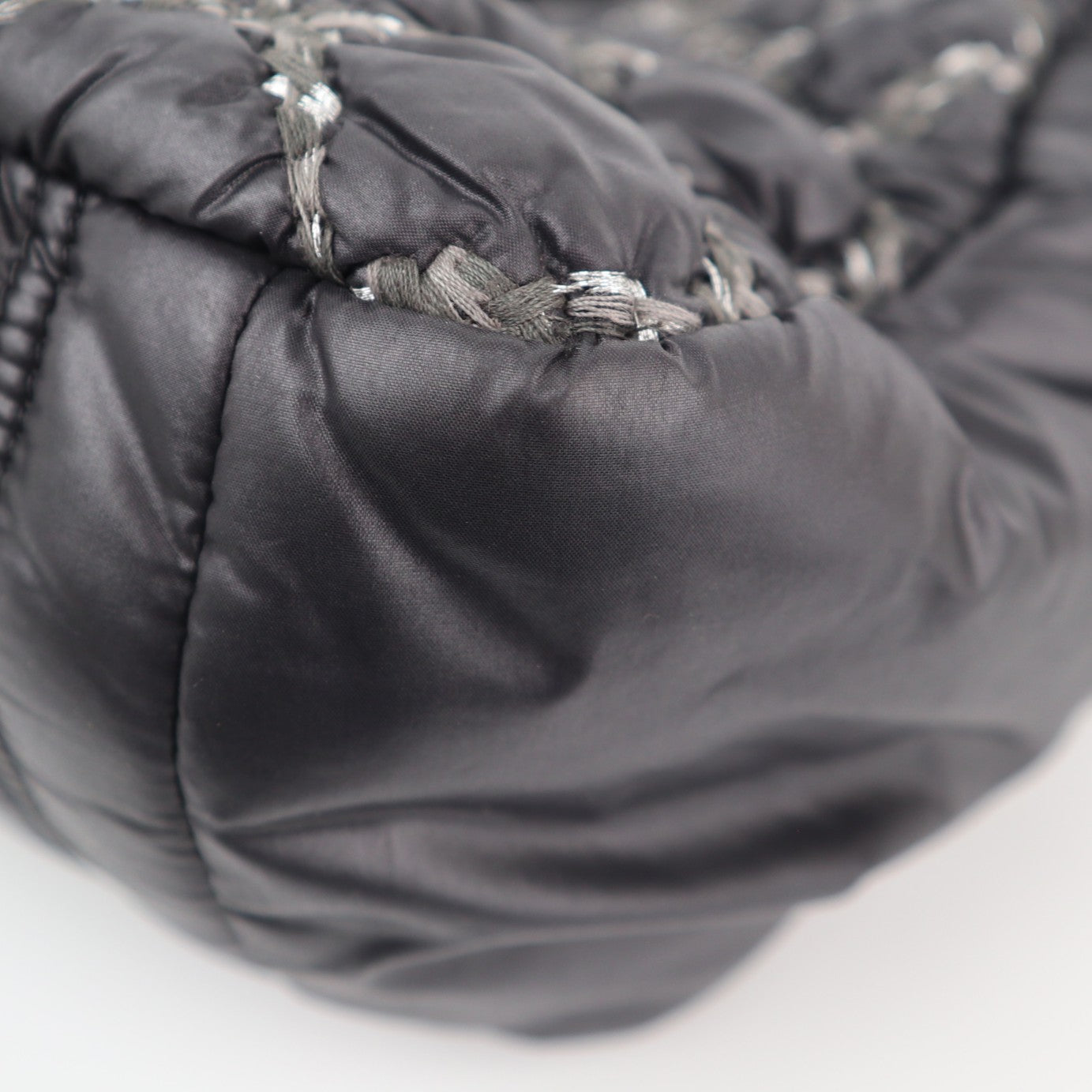 C1924 Chanel Shoulder Bag Nylon Quilted Tweed Stitch Bubble Camera Case Black | Pre-Owned Very Good Black Nylon, Tweed Quilted