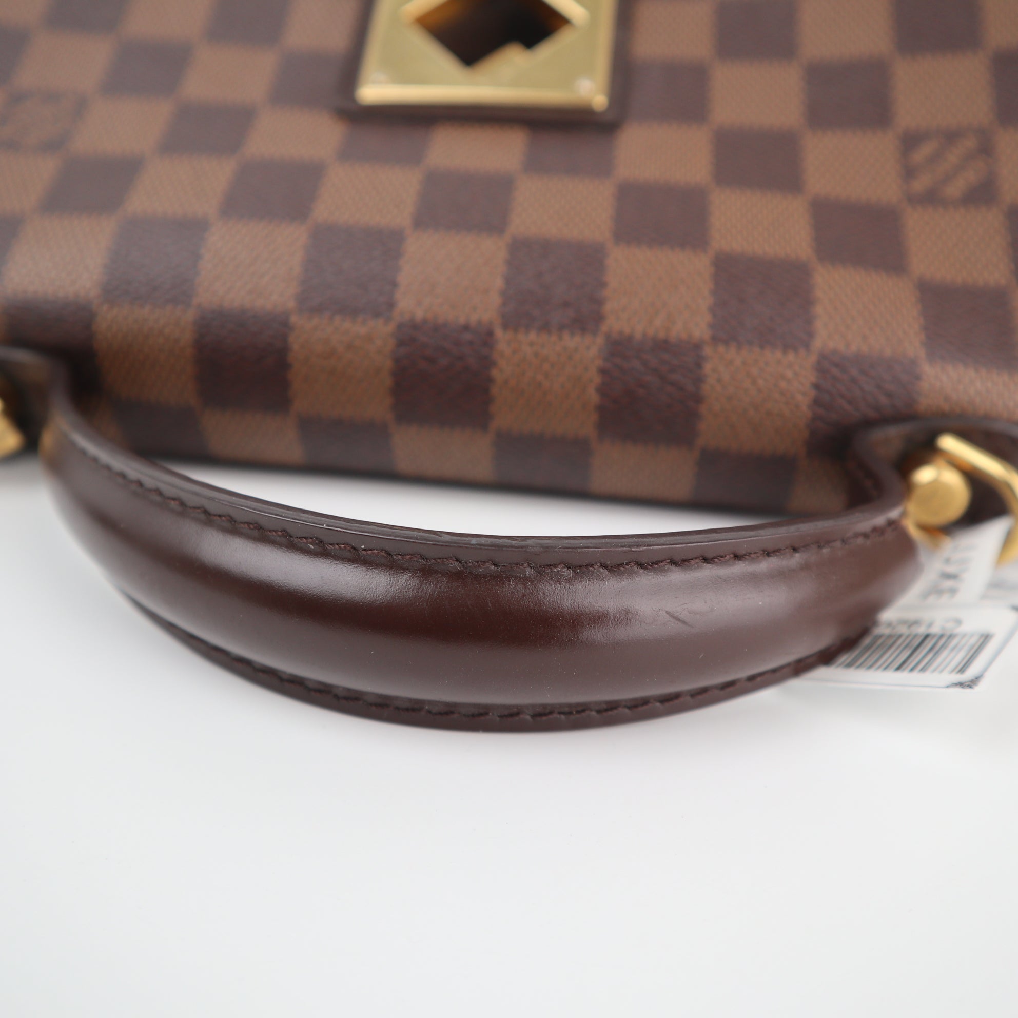 C1926 Louis Vuitton Top Handle Bag Damier Ebene Bergamo MM | Pre-Owned Excellent Brown Canvas Damier Ebene
