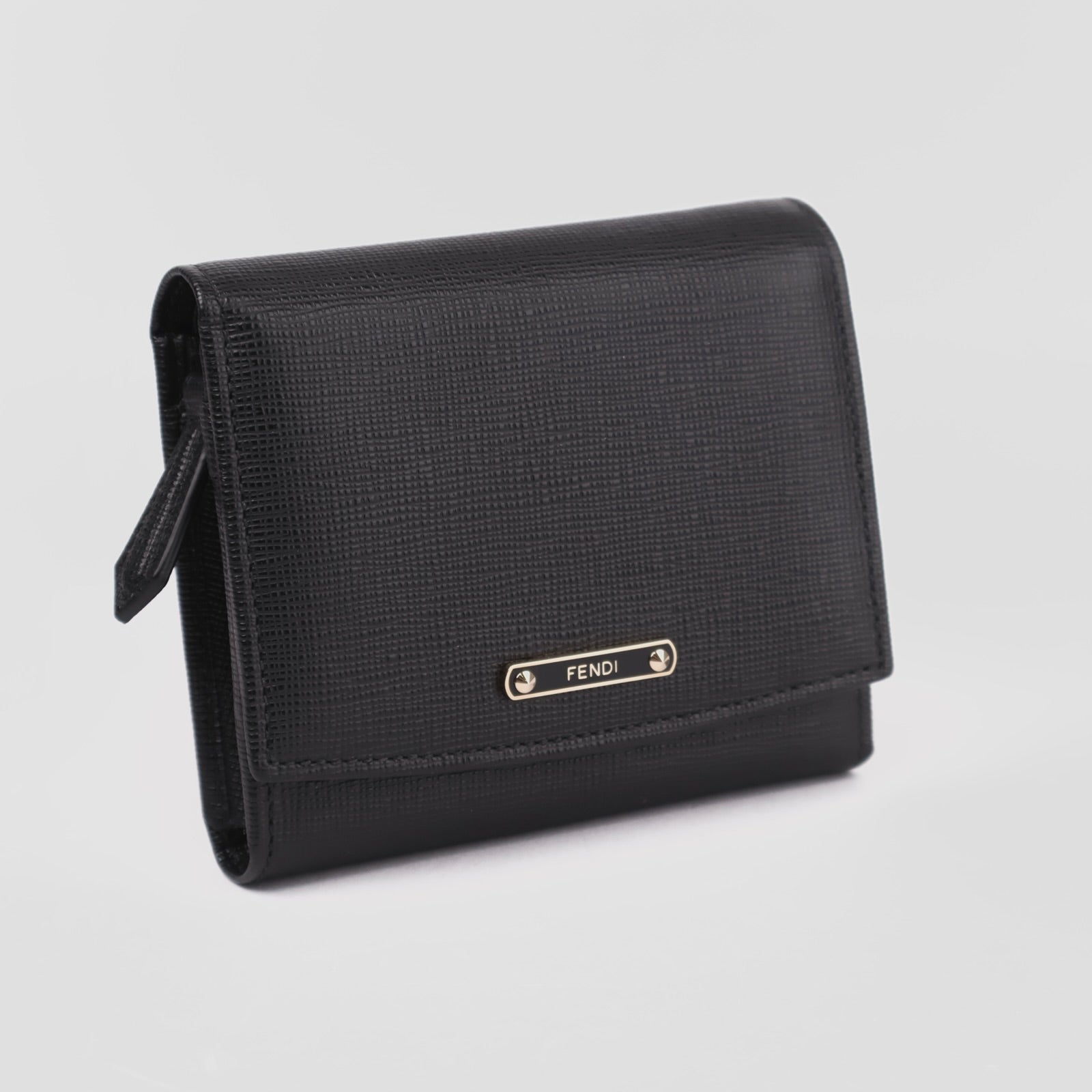 OJ3668-Fendi Black Leather Compact Wallet- Pre Owned