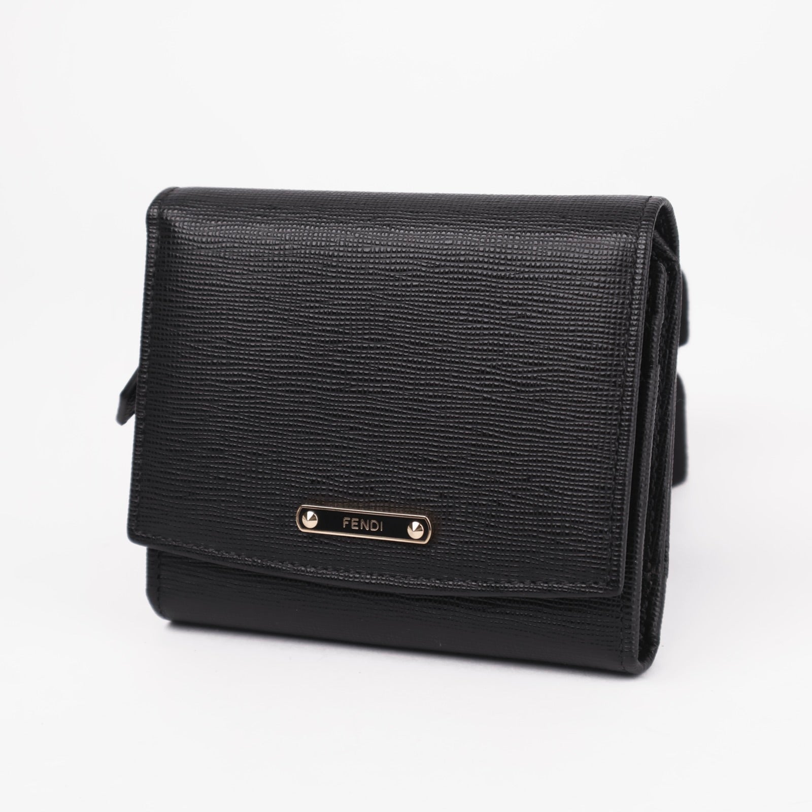 OJ3668-Fendi Black Leather Compact Wallet- Pre Owned