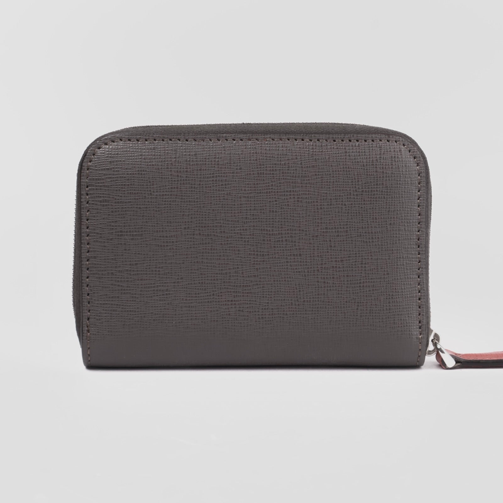 J3665-FENDI Carbon Vitello Elite Leather Monster Eyes Zip Around Mini Wallet- Pre Owned