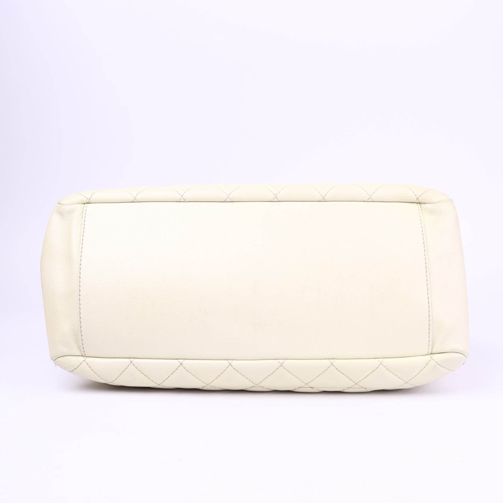 J3706-CHANEL Bone Quilted Caviar Leather Grand Shopping Tote Bag- Pre Owned