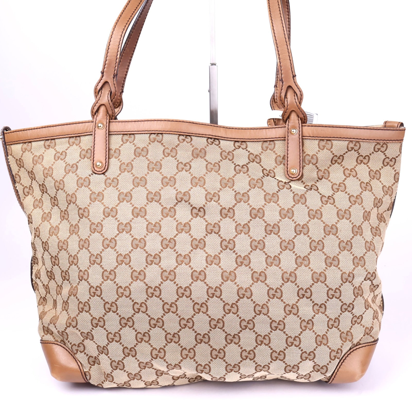J3419 Gucci GG Canvas Craft Brown Totes Handbag- Pre Owned
