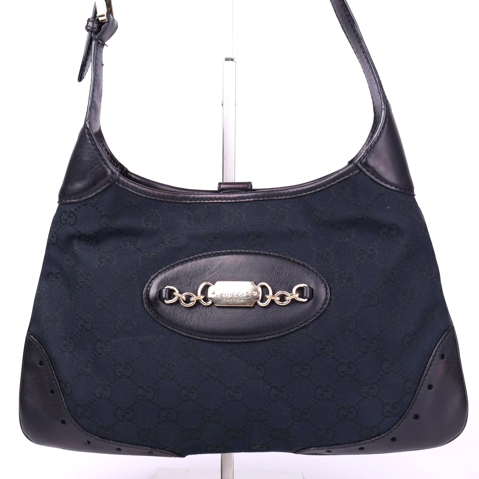 J3506 Gucci Black Jackie Guccissima Punch Hobo Bag- Pre Owned