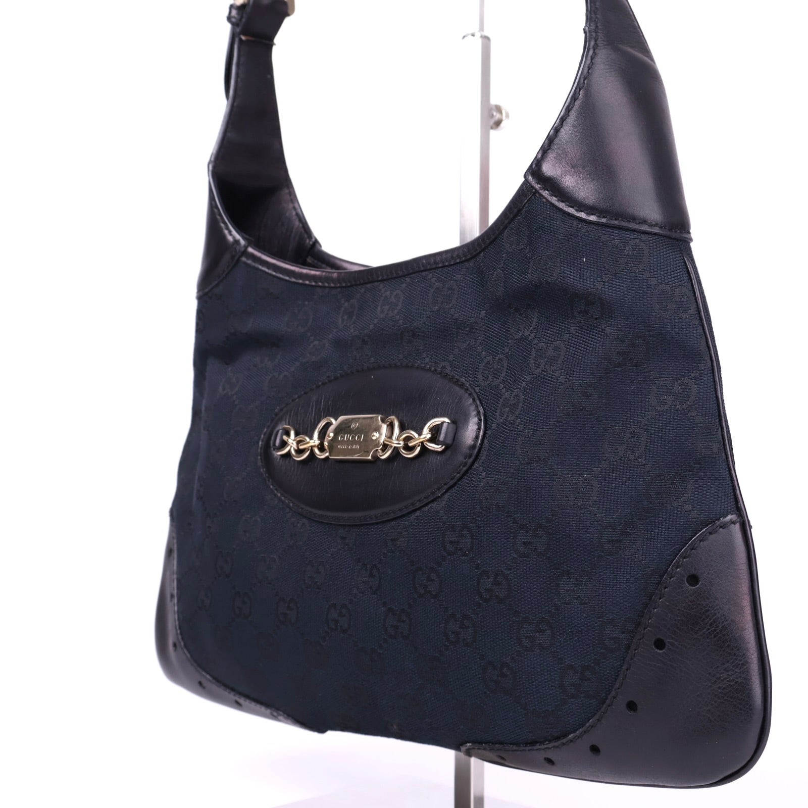 J3506 Gucci Black Jackie Guccissima Punch Hobo Bag- Pre Owned