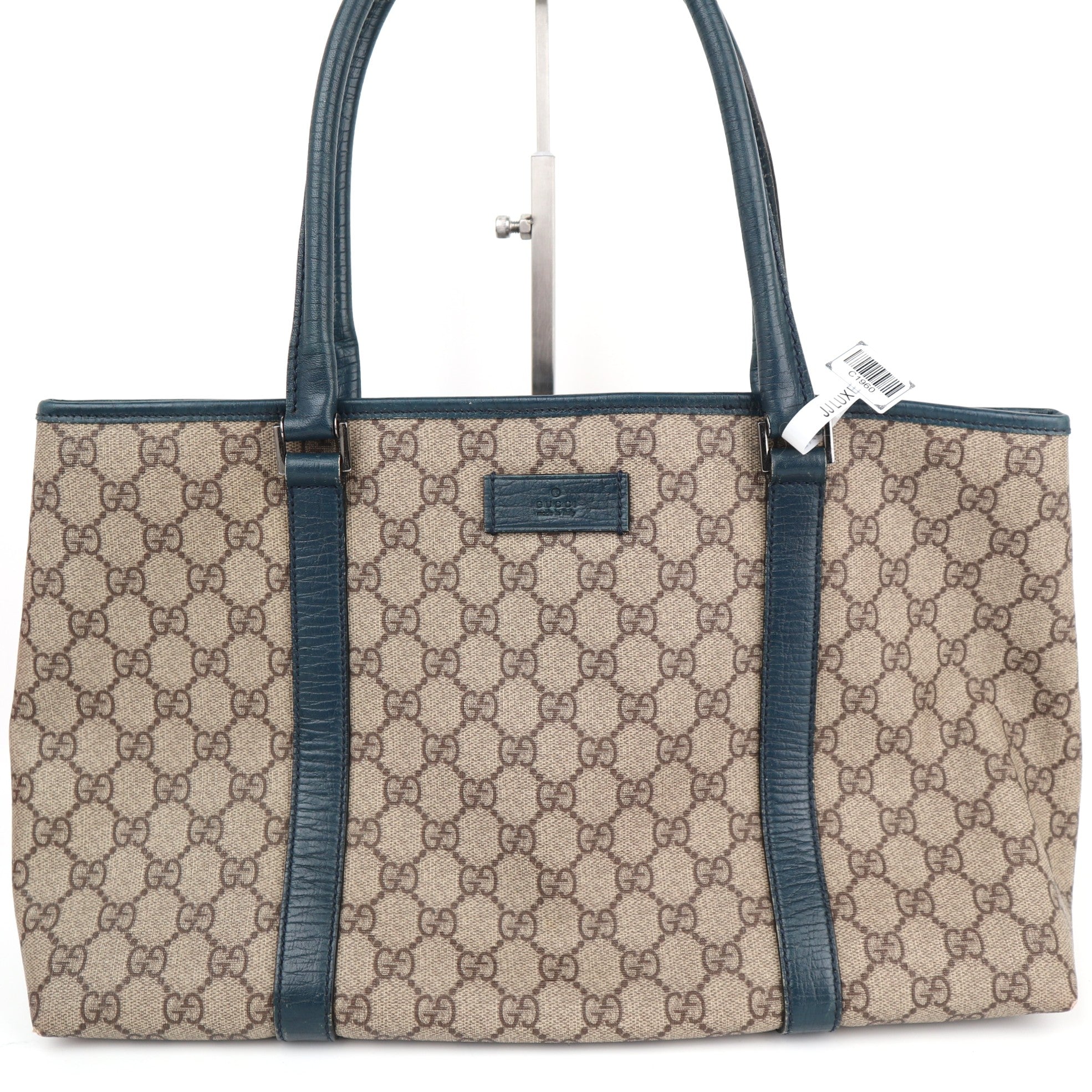 C1960 Gucci Tote Bag GG Supreme Joy Tote | Pre-Owned Excellent Green Canvas and Leather GG Supreme
