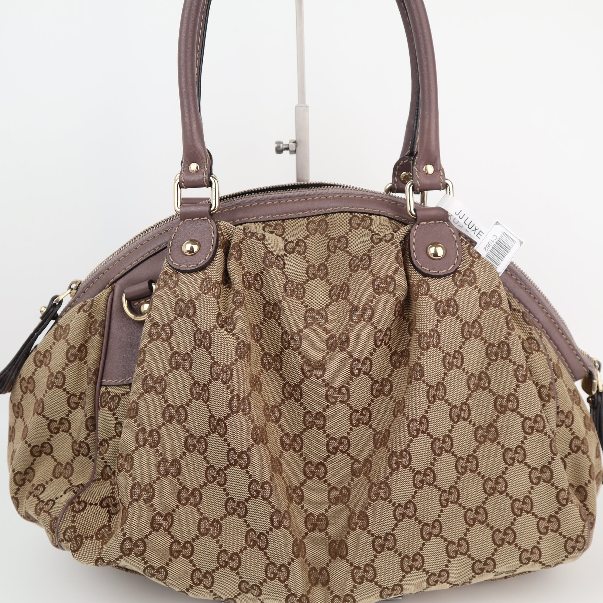 C1962 Gucci Tote Bag GG Medium Sukey Boston | Pre-Owned Excellent Beige/Lavender Canvas GG Monogram