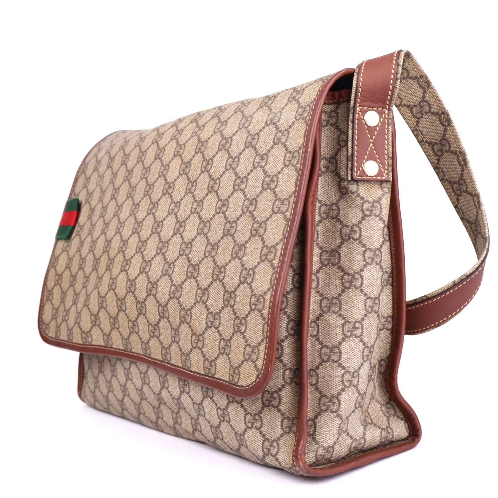 J3724 Gucci Brown GG Monogram Canvas Messenger Bag- Pre Owned