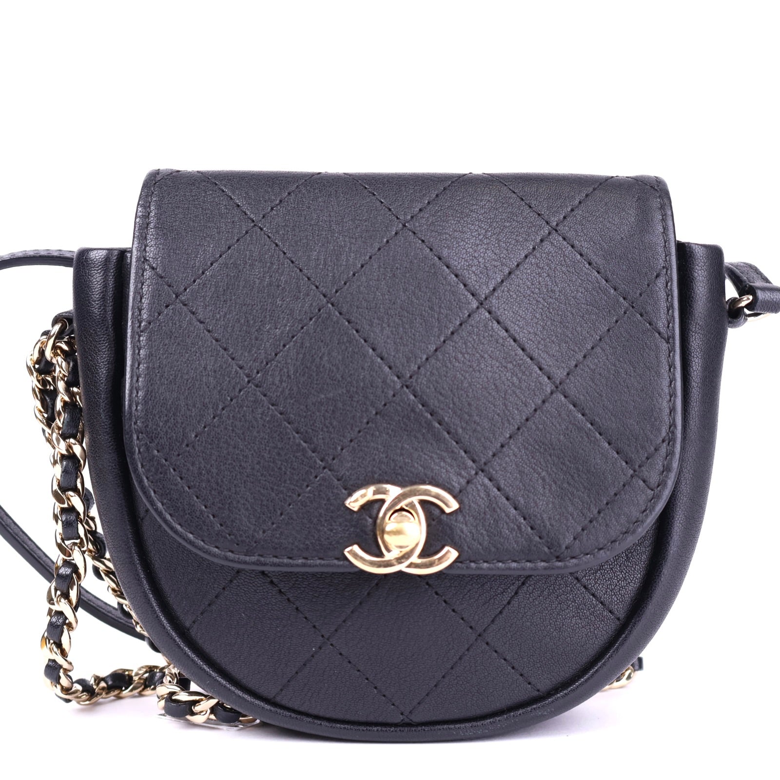 J3730 Chanel Black Diamond Stitch Leather Small Messenger Flap Bag- Pre Owned