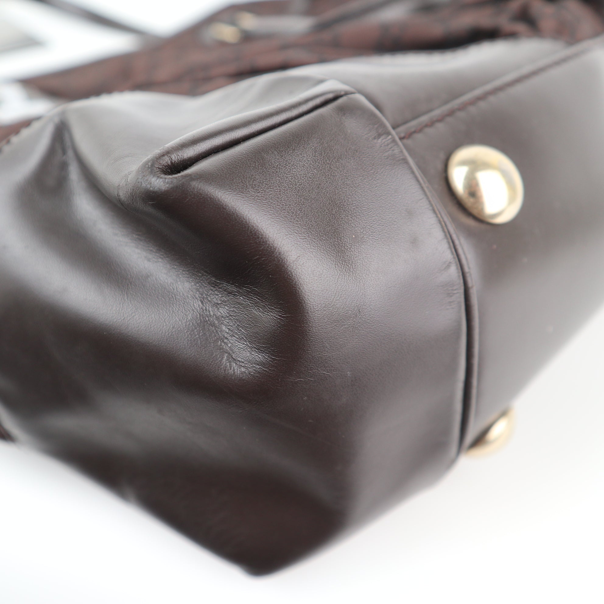 C2118 Gucci Shoulder Bag Full Moon Tote | Pre-Owned Excellent Dark Brown GG nylon
