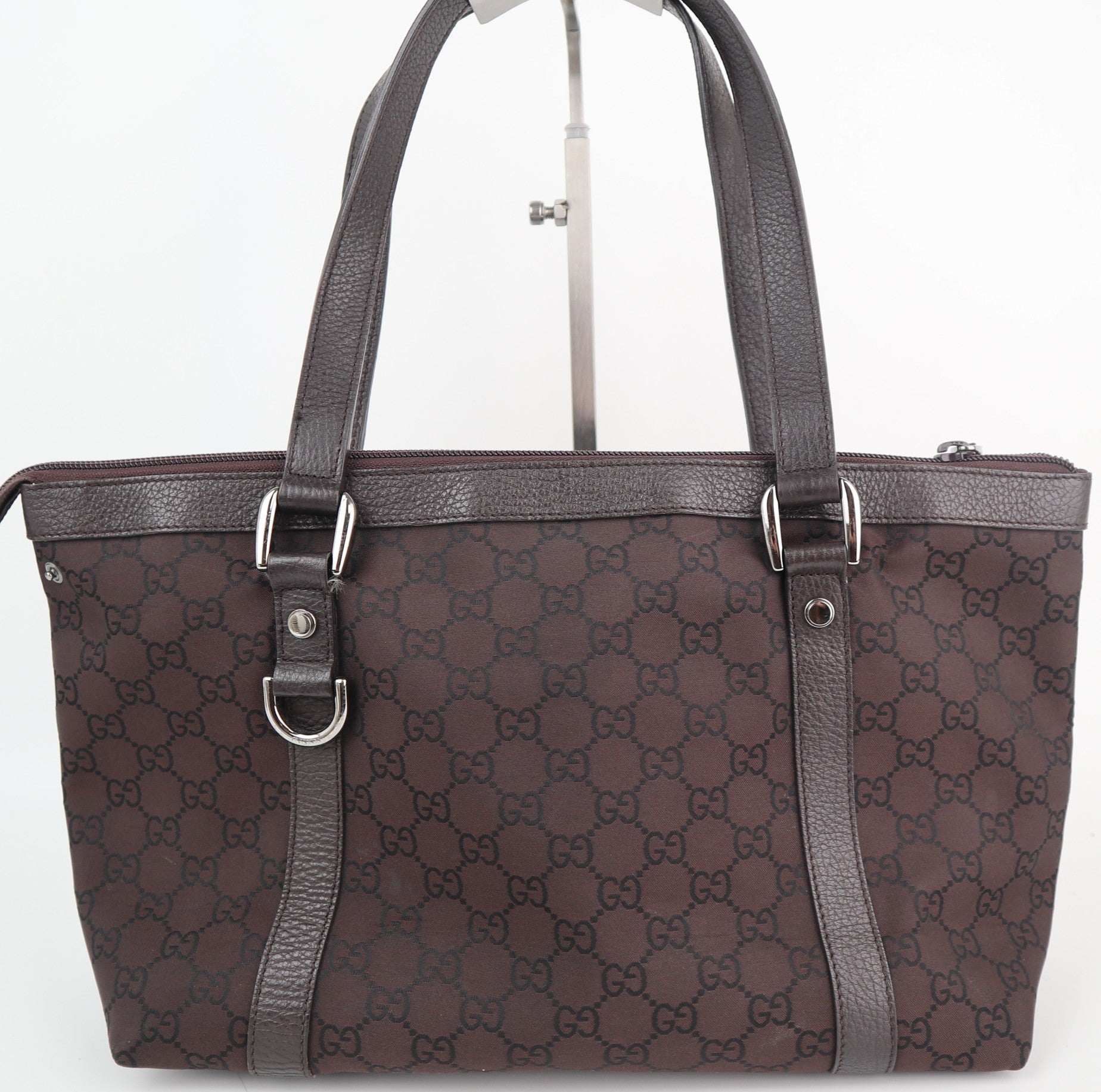 C2120 Gucci Tote Bag Abbey D-Ring | Pre-Owned Excellent Brown GG canvas