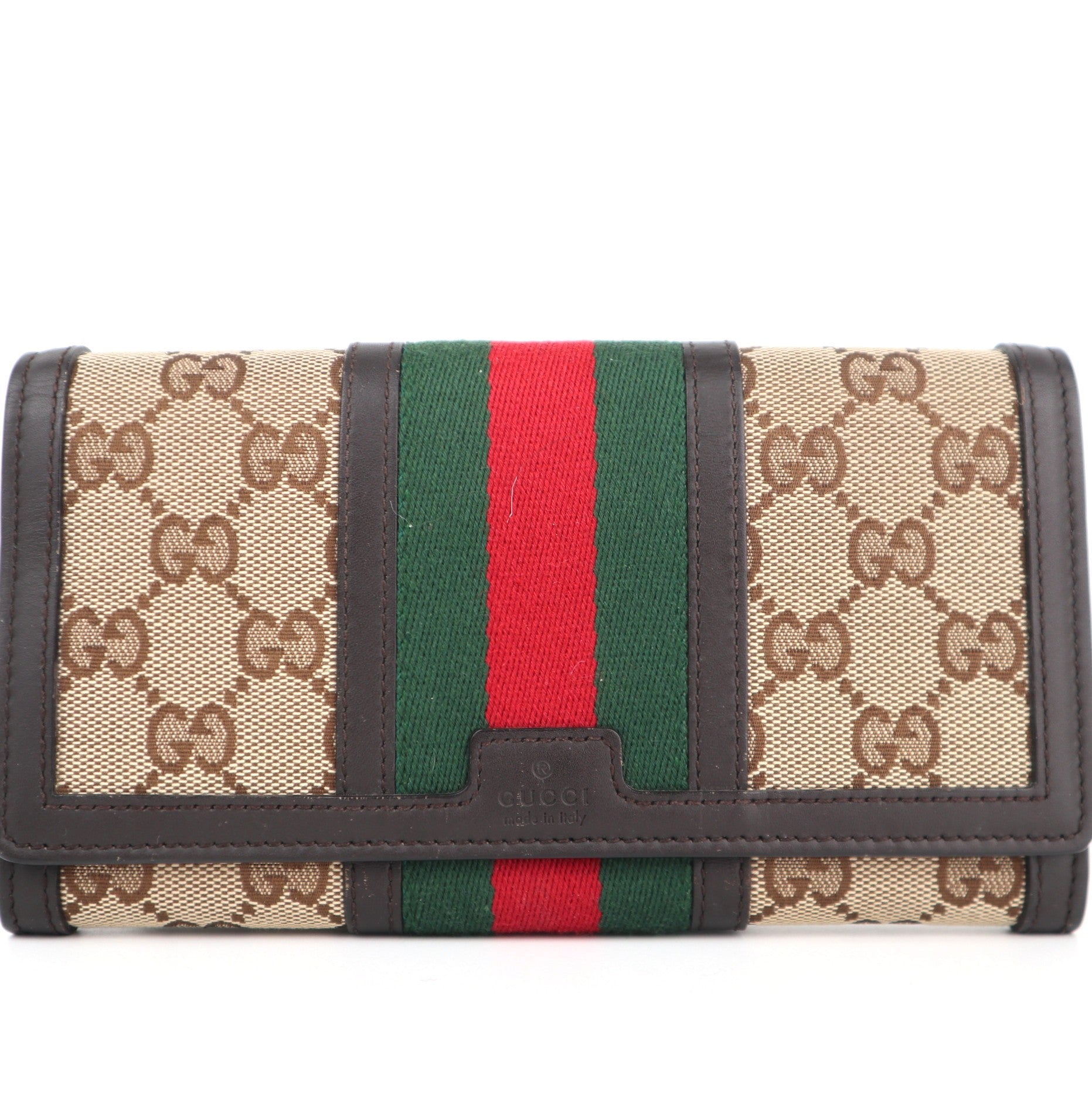 C2149 Gucci Wallet GG Canvas Web Wallet | Pre-Owned Very Good Brown GG Canvas