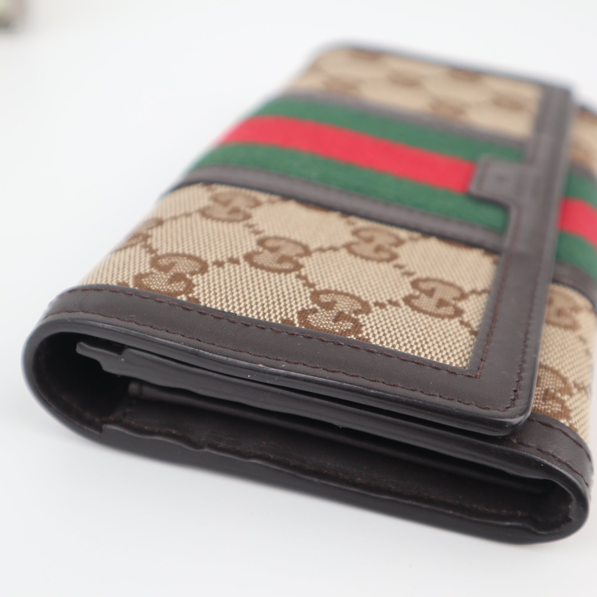 C2149 Gucci Wallet GG Canvas Web Wallet | Pre-Owned Very Good Brown GG Canvas