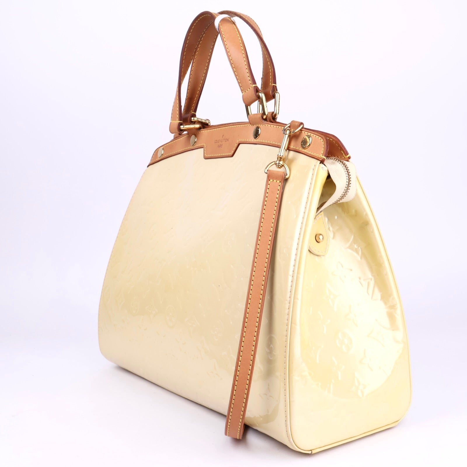 J2090 Louis Vuitton Beige Patent Leather Brea MM Handbag- Pre Owned