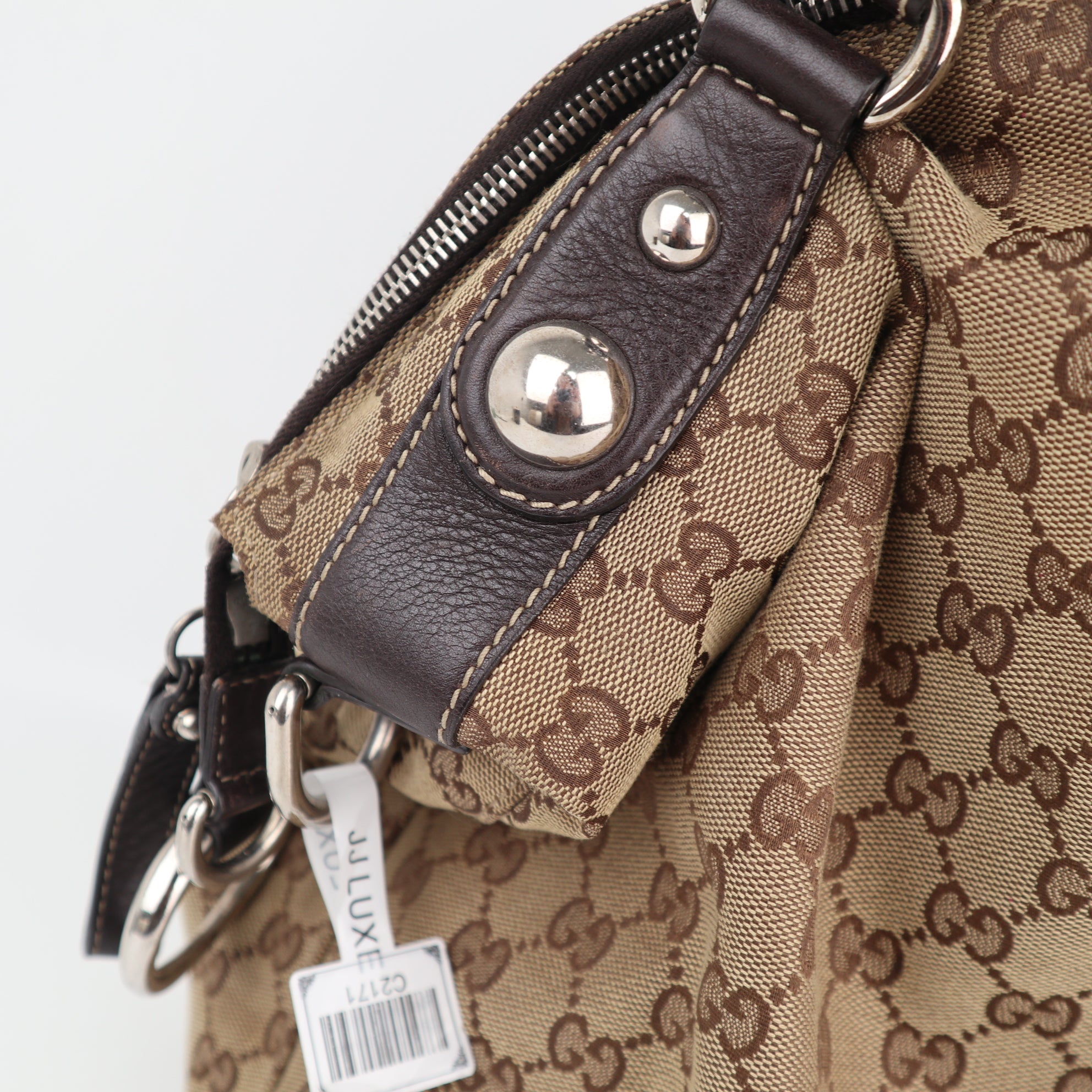 C2171 Gucci Tote Bag GG Canvas Icon Bit Large | Pre-Owned Very Good Brown GG Canvas