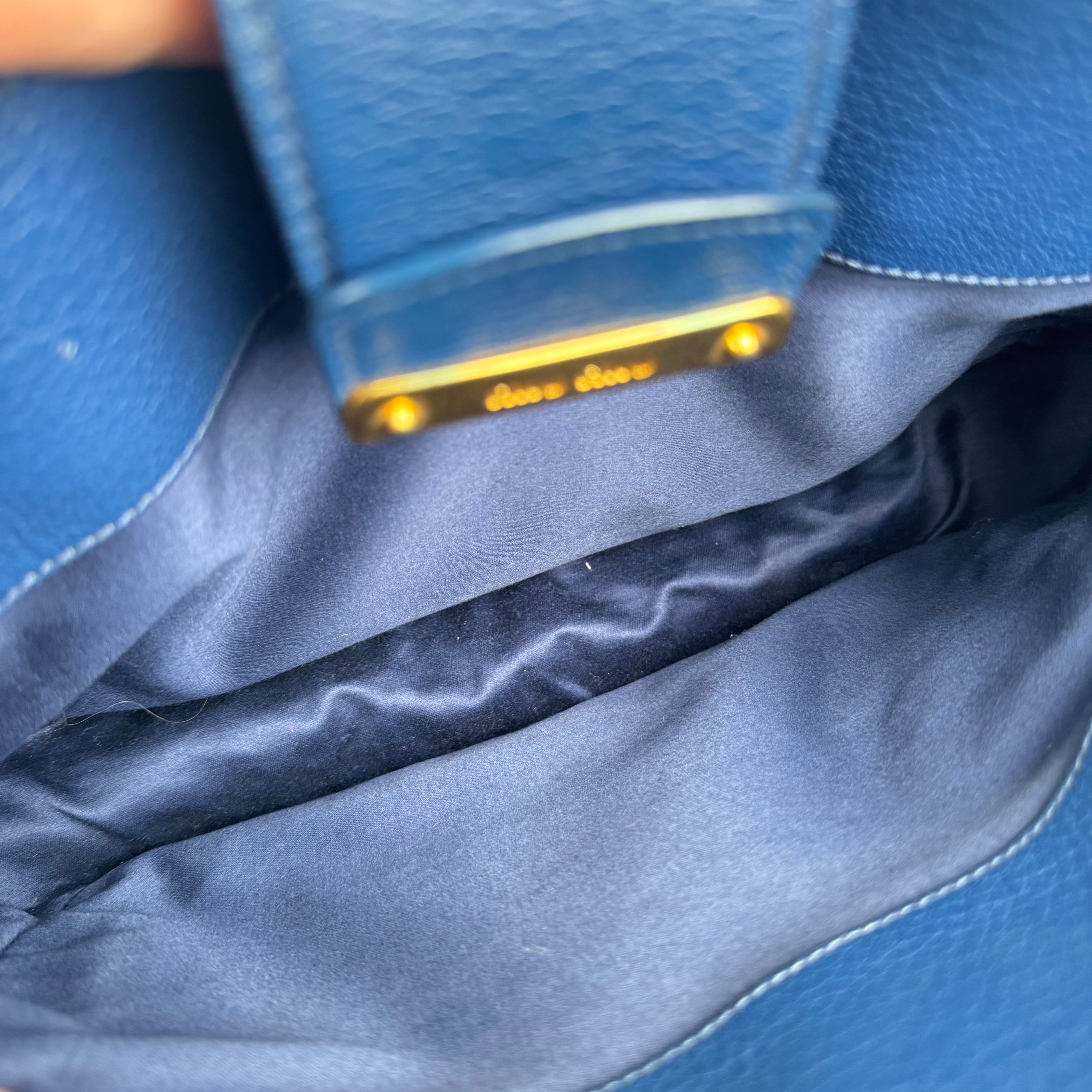 PRE OWNED- Miu Miu Blue Leather Top Handle Bag with Gold-Tone Hardware