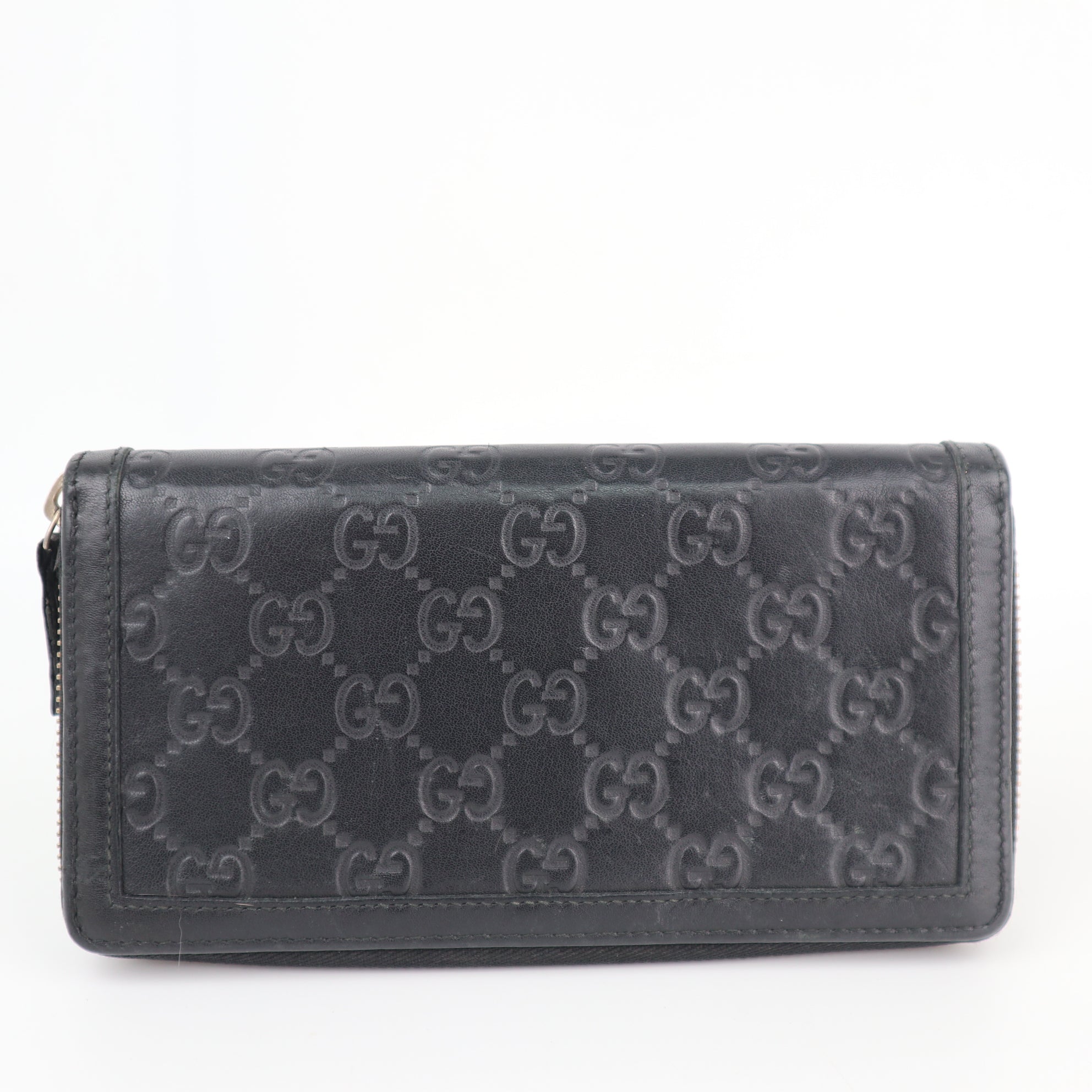 C2181 Gucci Wallet GG Zip Around Wallet Black Leather | Pre-Owned Excellent Black Leather