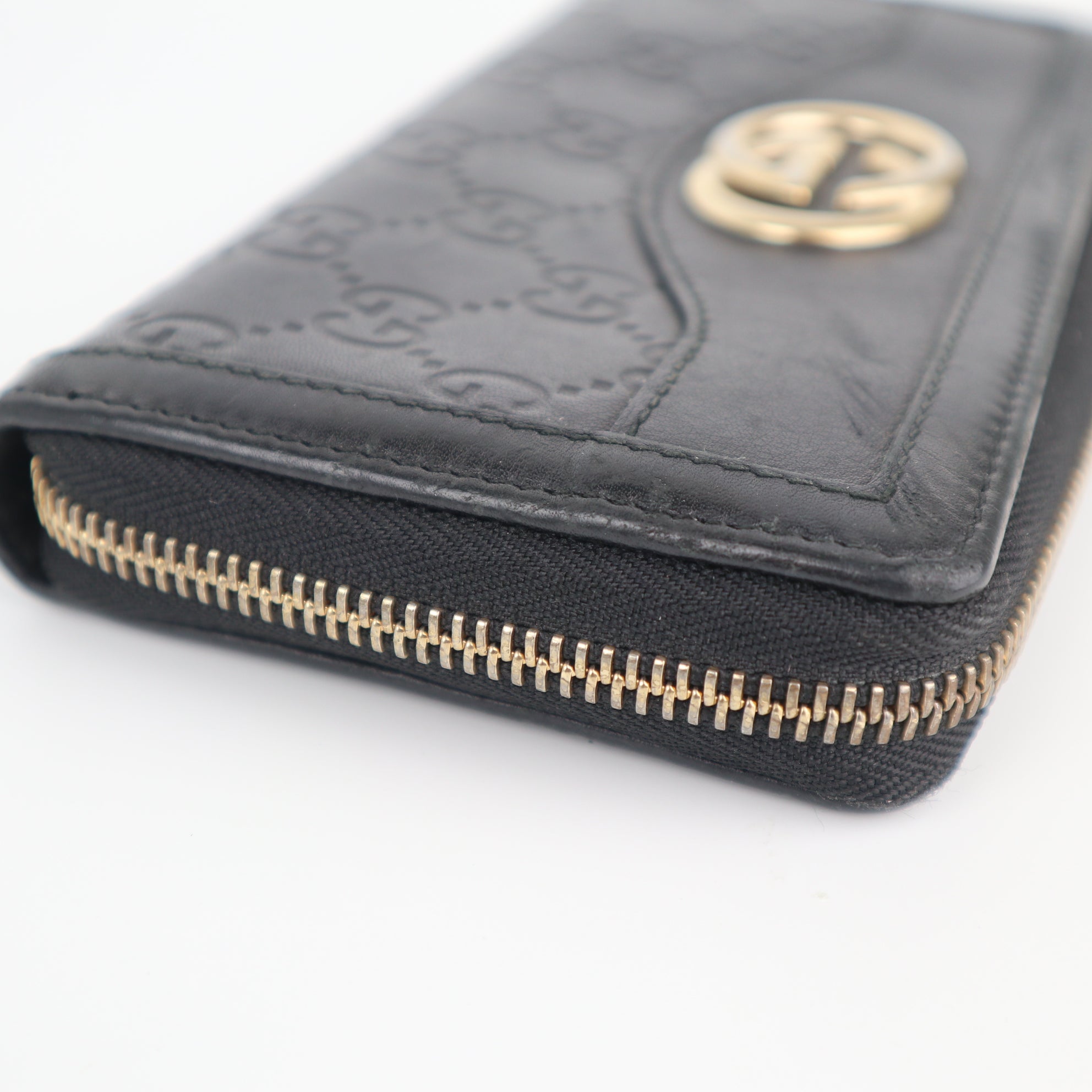 C2181 Gucci Wallet GG Zip Around Wallet Black Leather | Pre-Owned Excellent Black Leather
