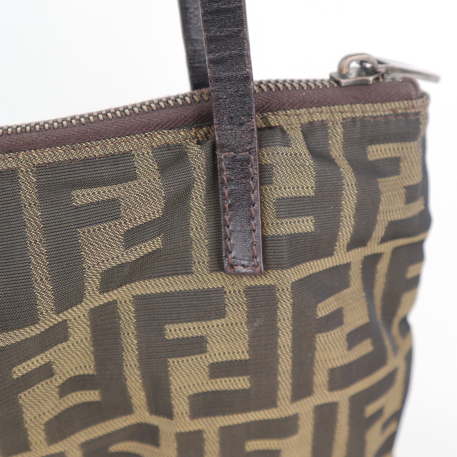C2183 Fendi Shoulder Bag Zucca Canvas Zip Top Shoulder Bag | Pre-Owned Very Good Brown Zucca