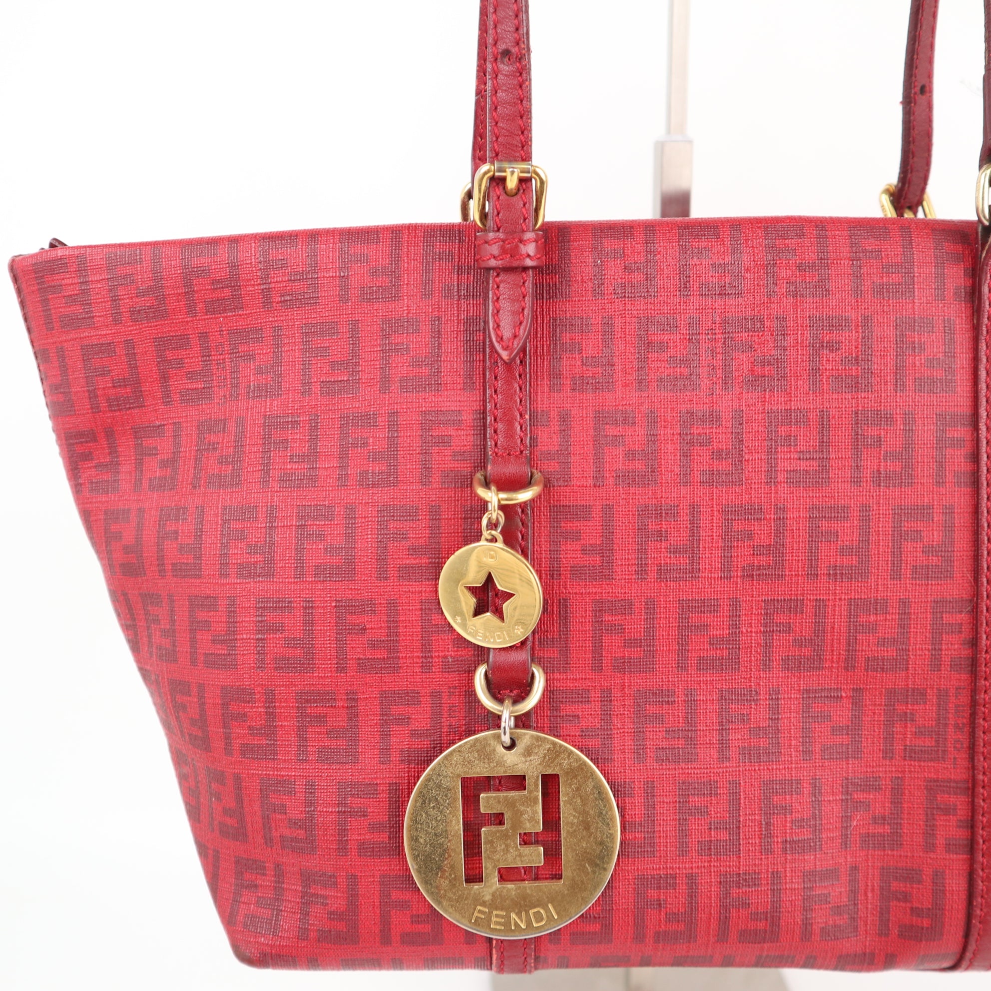 C2185 Fendi Shoulder Bag Zucca Canvas Roll Tote Bag with Charm | Pre-Owned Excellent Brown Zucca