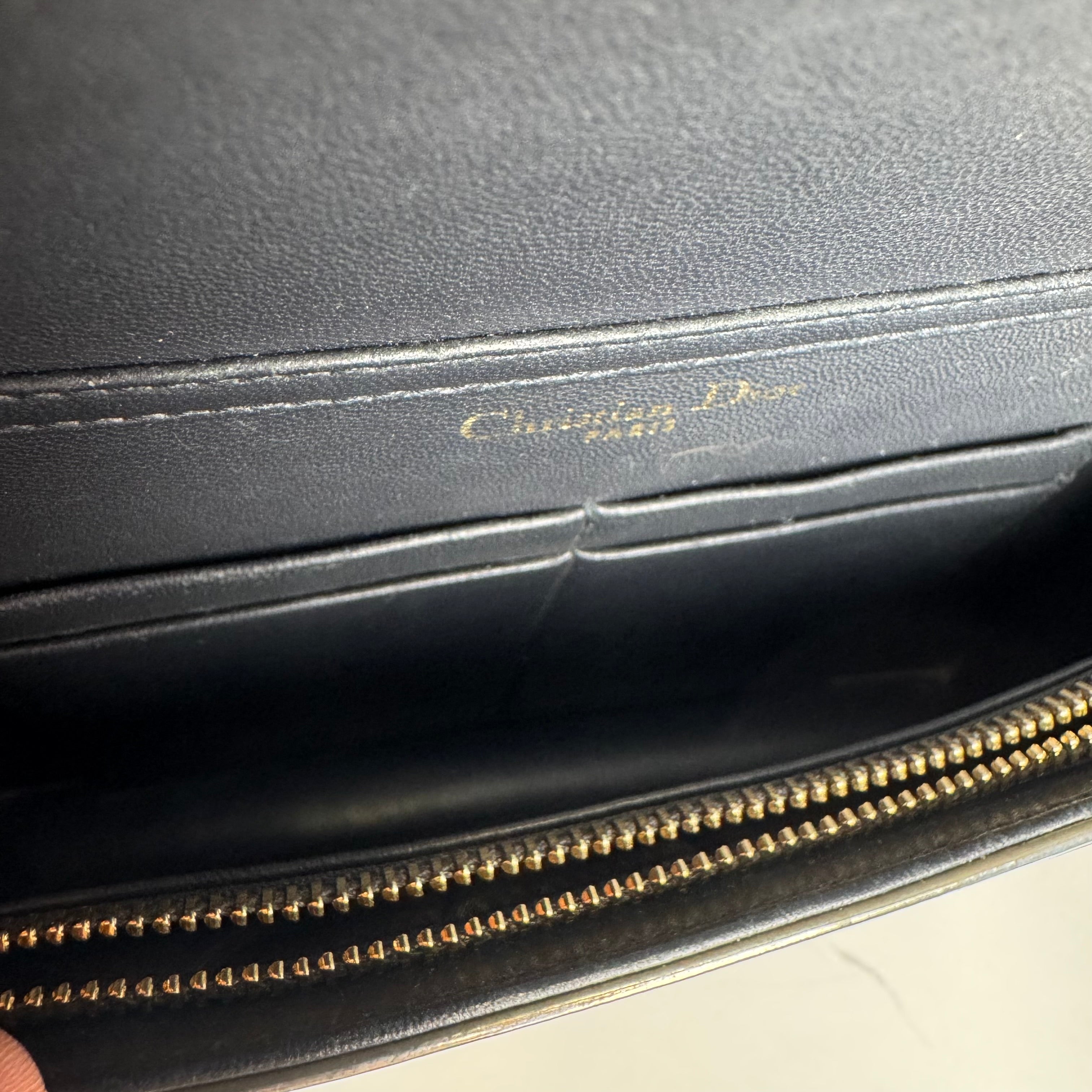 PRE OWNED- Dior Silver Microcannage Patent Leather Diorama Wallet on Chain
