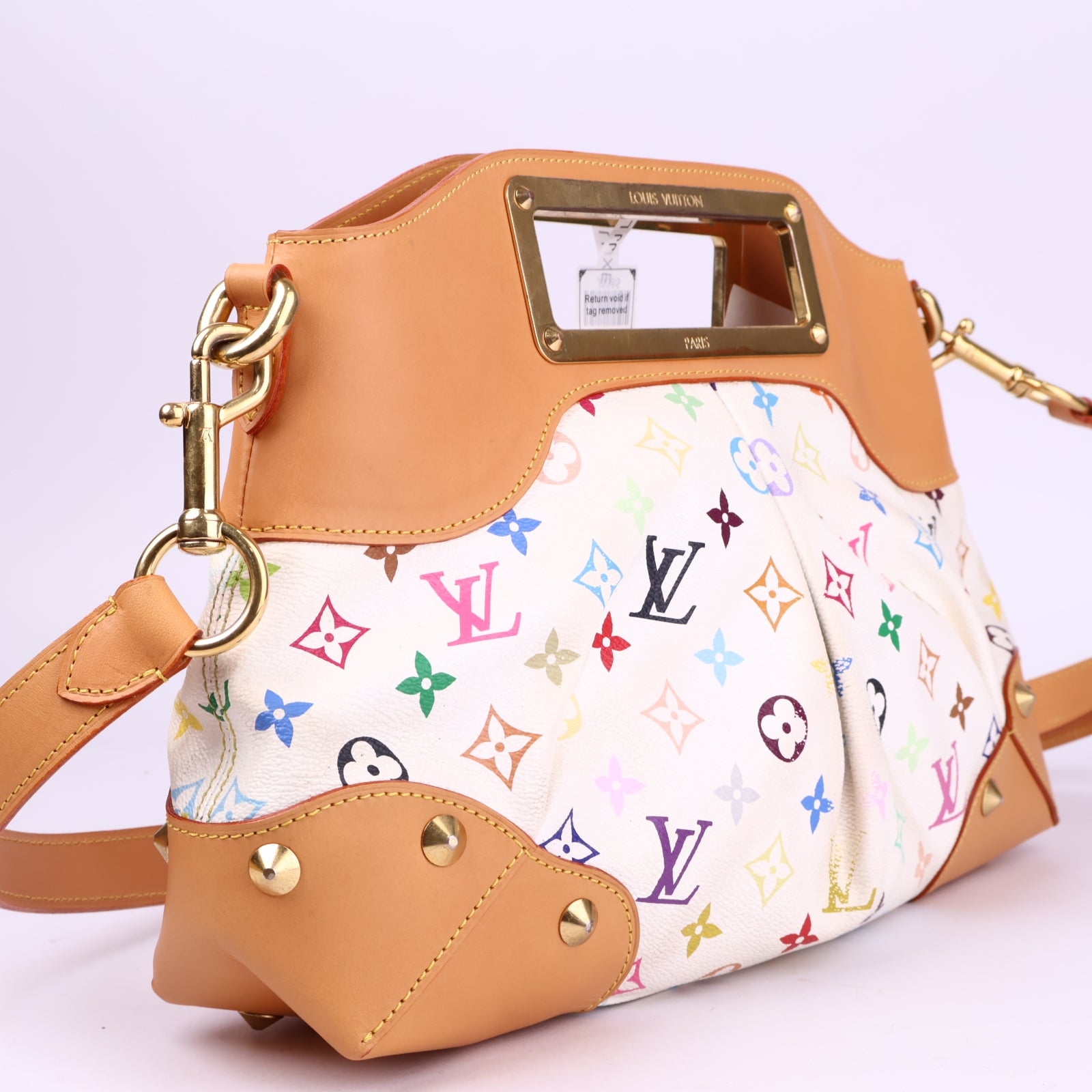 J3385 Louis Vuitton White Monogram Multicolor Judy MM Bag- Pre Owned
