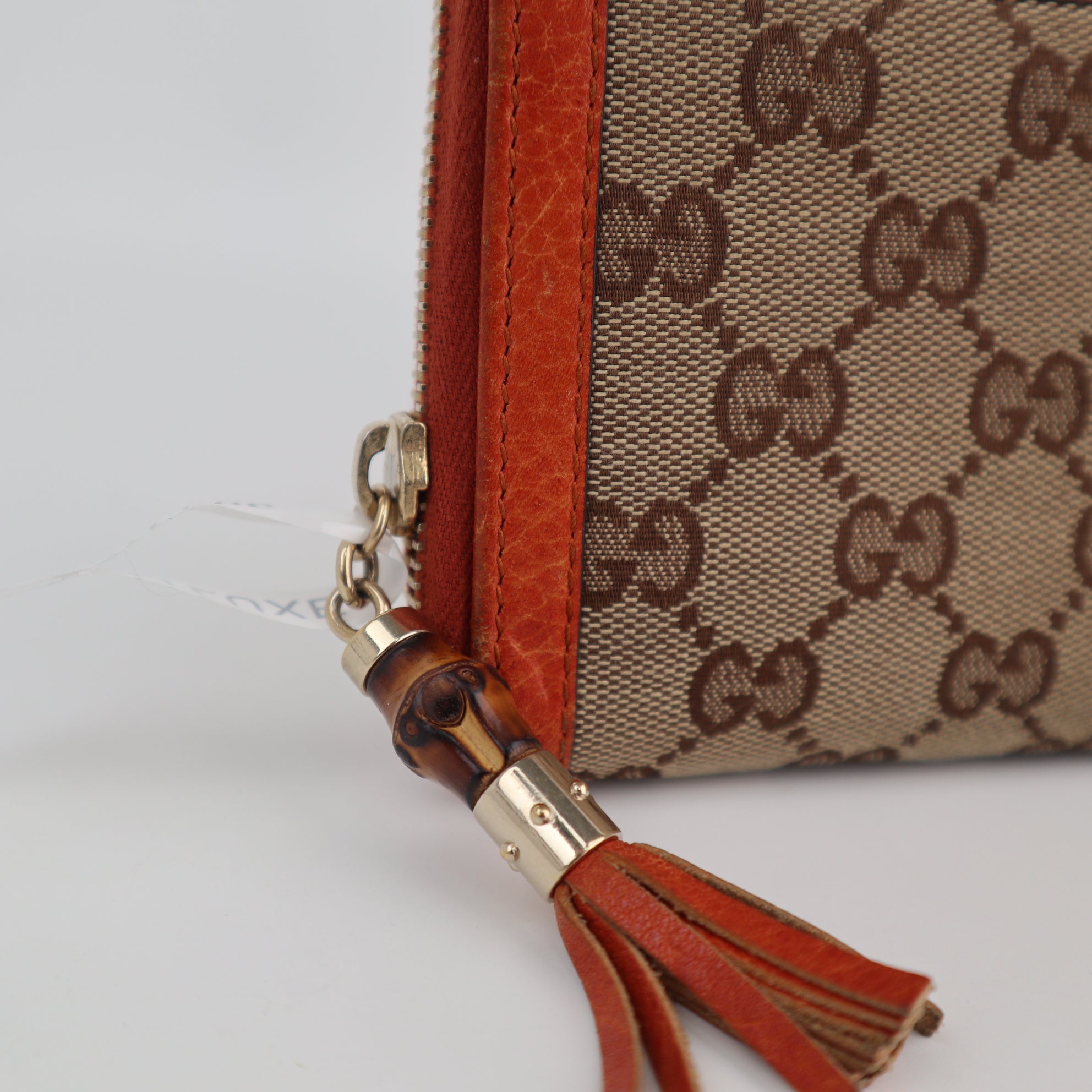 C2197 Gucci Zip Around Wallet GG Canvas Bamboo Zip Around Wallet | Pre-Owned Excellent Brown GG canvas, leather trim