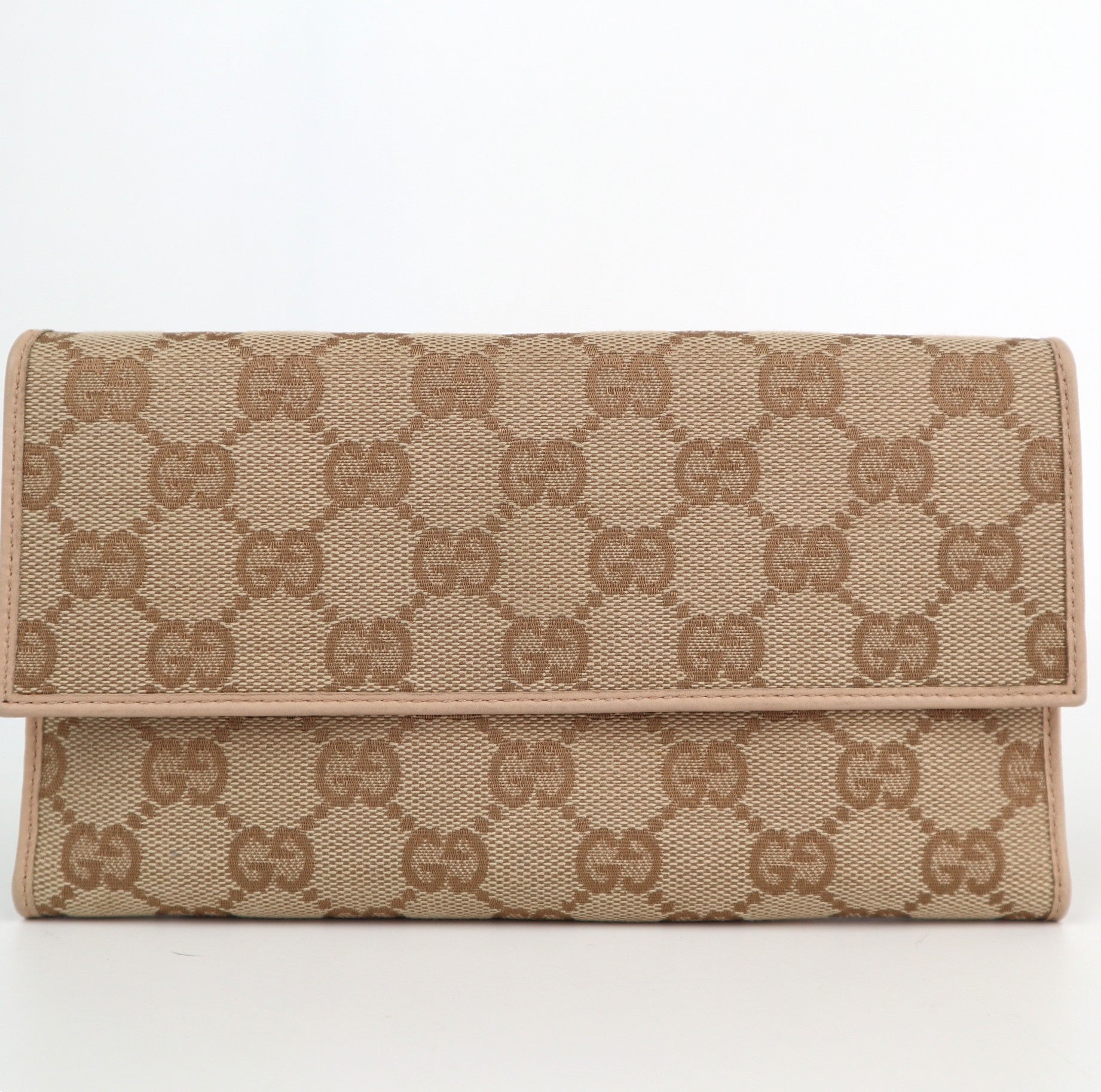 C2199 Gucci Long Wallet Abbey Long Wallet | Pre-Owned Excellent Beige GG fabric, leather trim