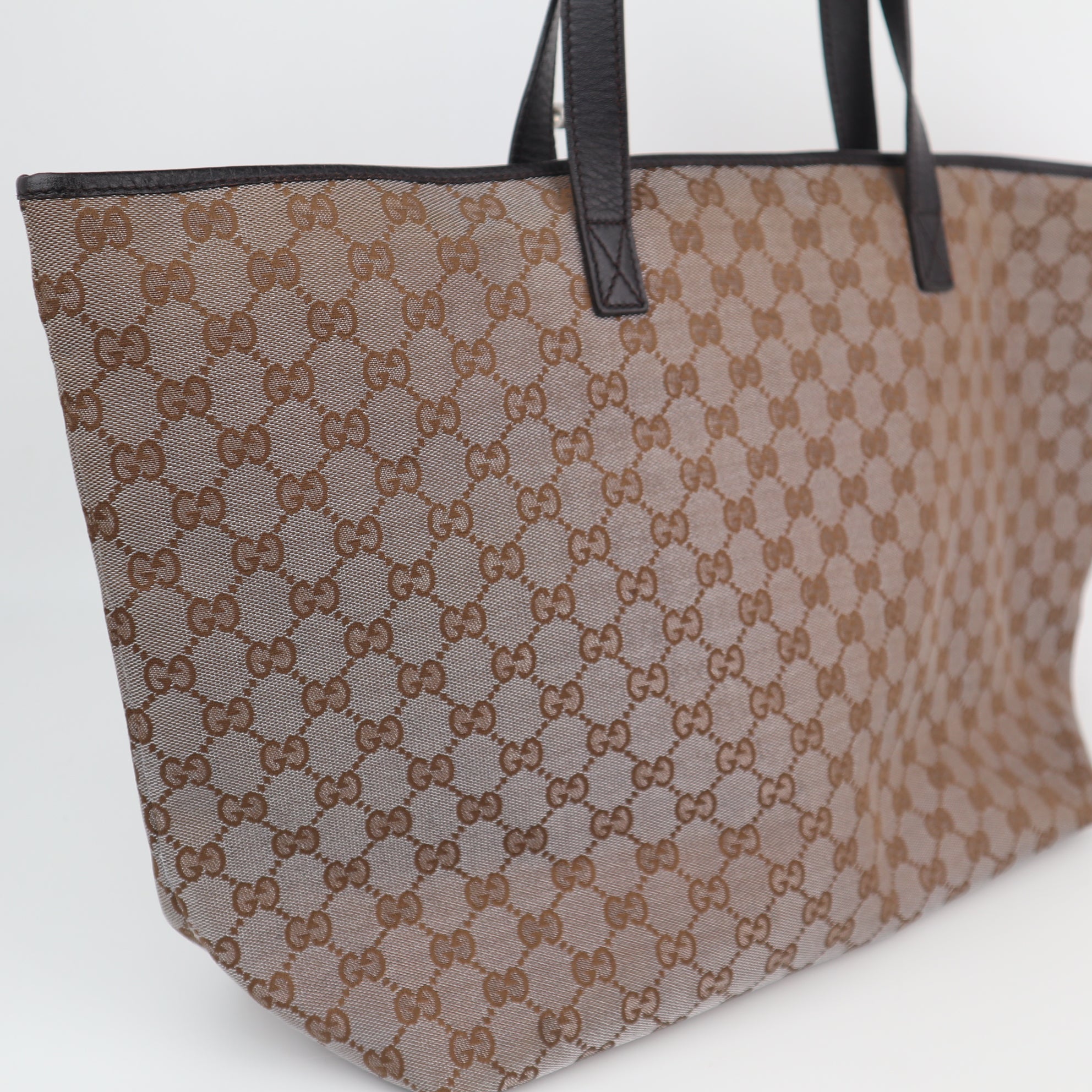 C2201 Gucci Tote Bag GG Canvas Tote Bag | Pre-Owned Excellent Brown GG canvas, leather trim